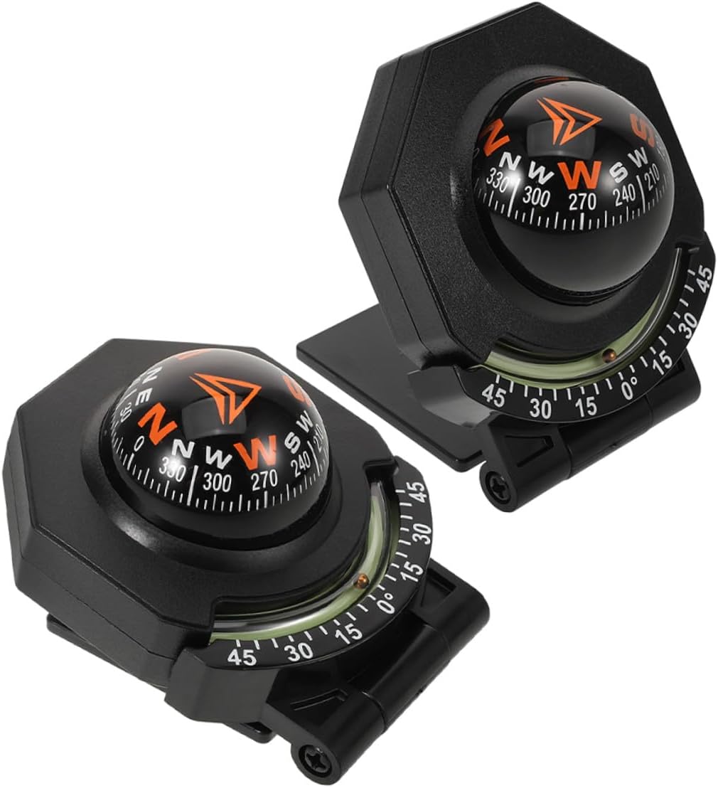 LIFKOME 2pcs Auto Compass with Inclinometer Dashboard Vehicle Mount Compass for Car Navigation and Marine Use, High Precision Folding Car Guide Ball for Outdoor Driving