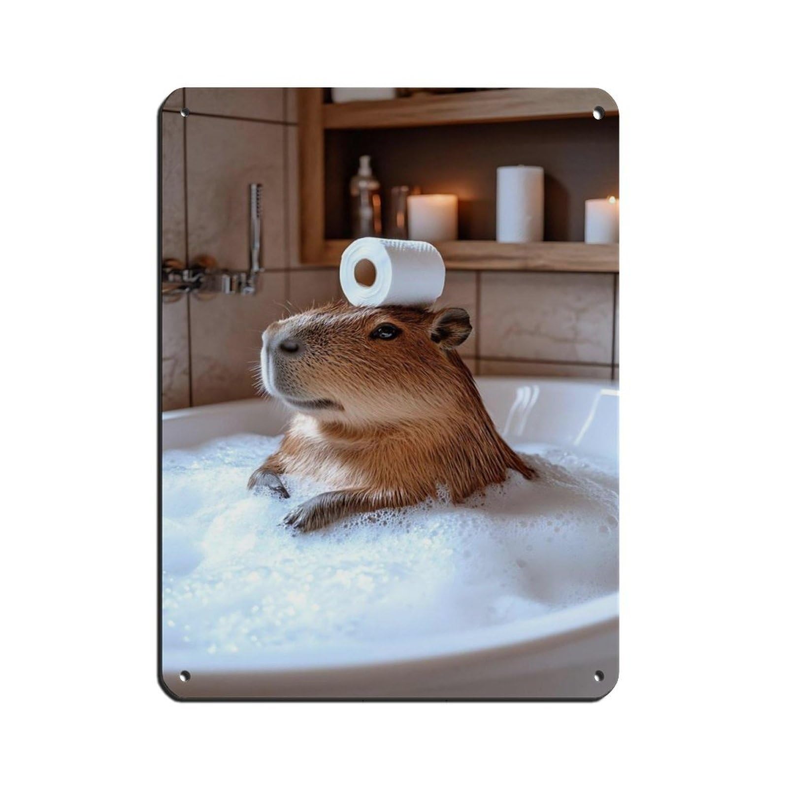 Lxwnze 30L X 40W Cm Funny Capybara Bathroom Art Retro Poster Metal Tin Sign Chic Art Retro Iron Painting Bar People Cave Cafe Family Garage Poster Wall Decoration 12X16inch(30X40cm)