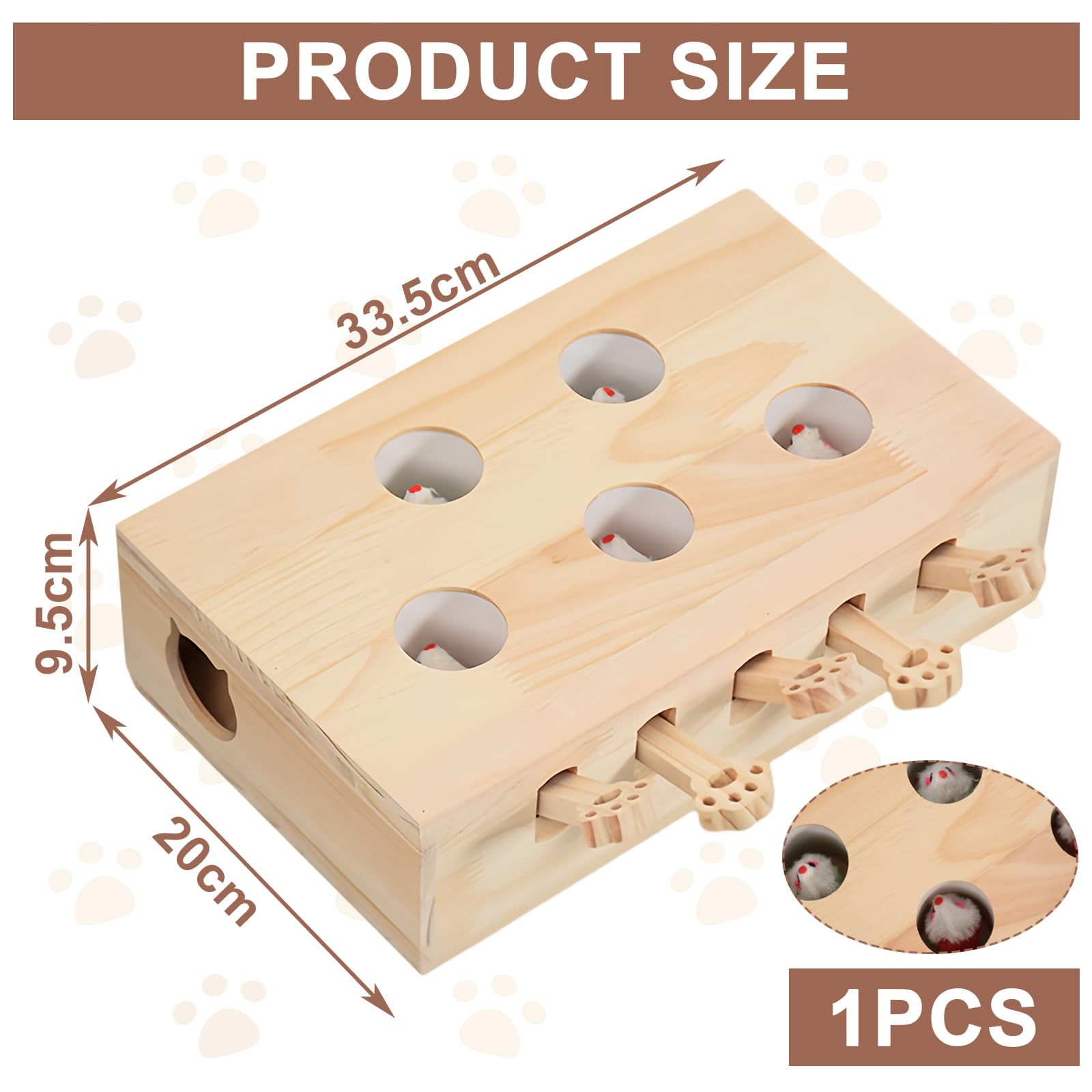 Juguete interactivo para gatos, 5 agujeros, ratones, un topo de ratón, juguete de madera para gatos, caza, juego, entrenamiento para rascarse (color madera)