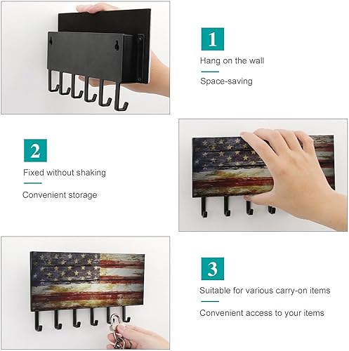 Miniatura 5 de Perchas de madera para llaves con 6 ganchos grandes montados en la pared para entrada