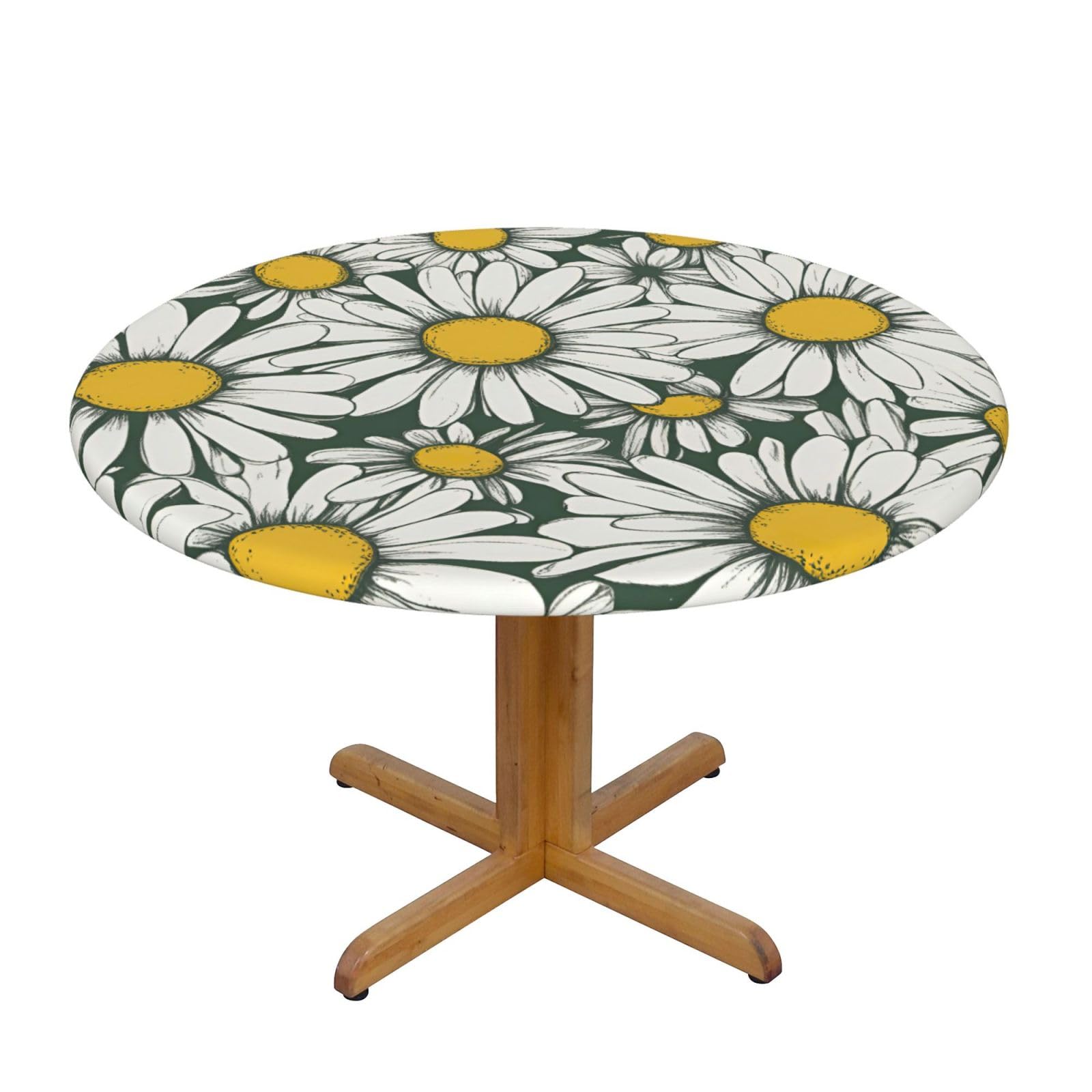 White Daisy Print Wipe Clean Oval Tablecloth Stain-Resistant Dining Table Accessories Table Protector For Home