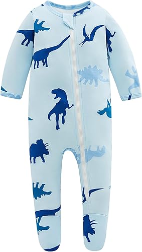 Owlivia Pijama de algodón orgánico para bebés, niños y niñas, con cremallera frontal, pijamas para dormir y jugar, pijamas con pies, manga larga