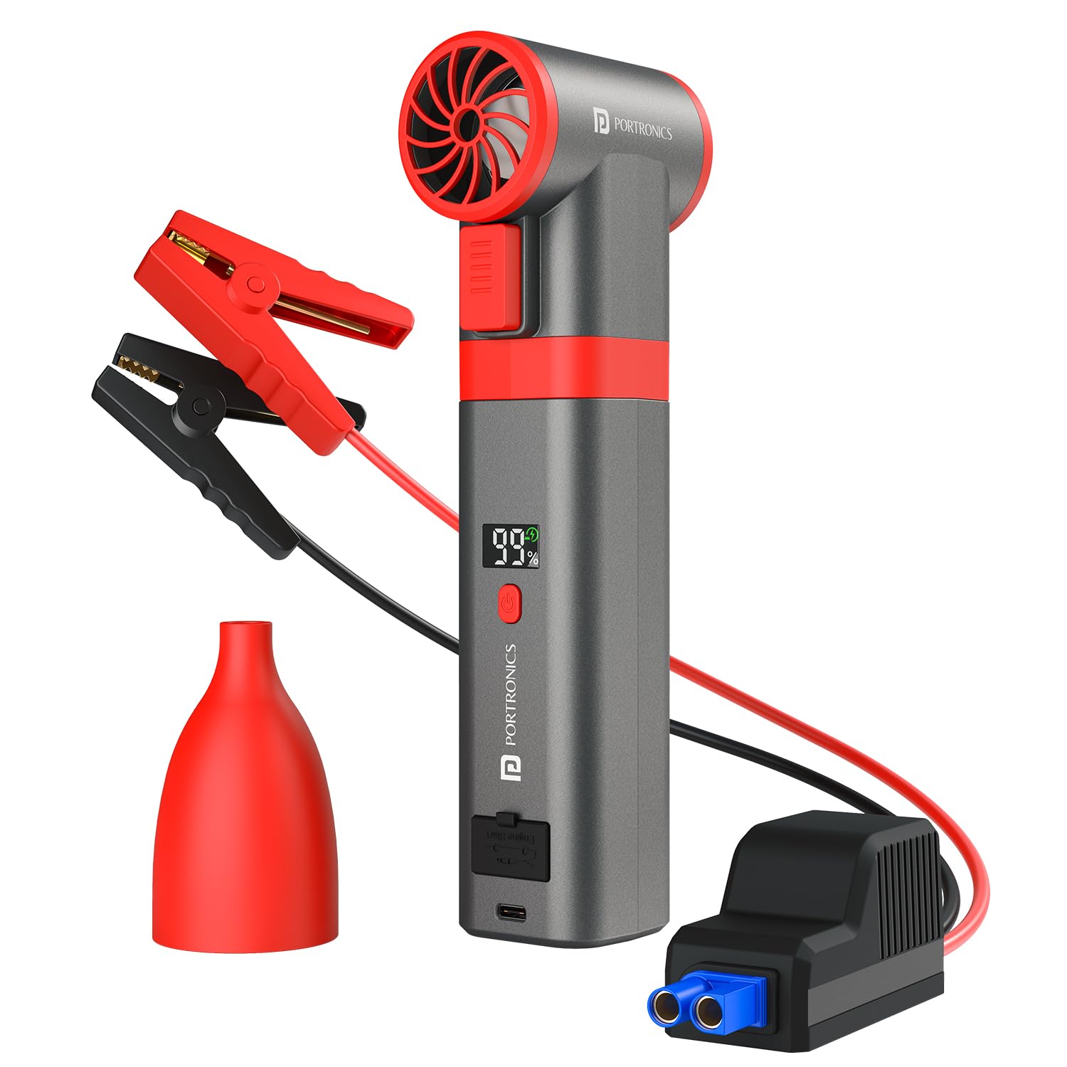 Portronics Volt Blast 2-in-1 Car Jump Starter & High-Speed Air Blower, 12V Engine Booster, 130000 RPM Brushless Motor, Type-C Rechargeable, Reverse Polarity Protection, Digital Display-image-48