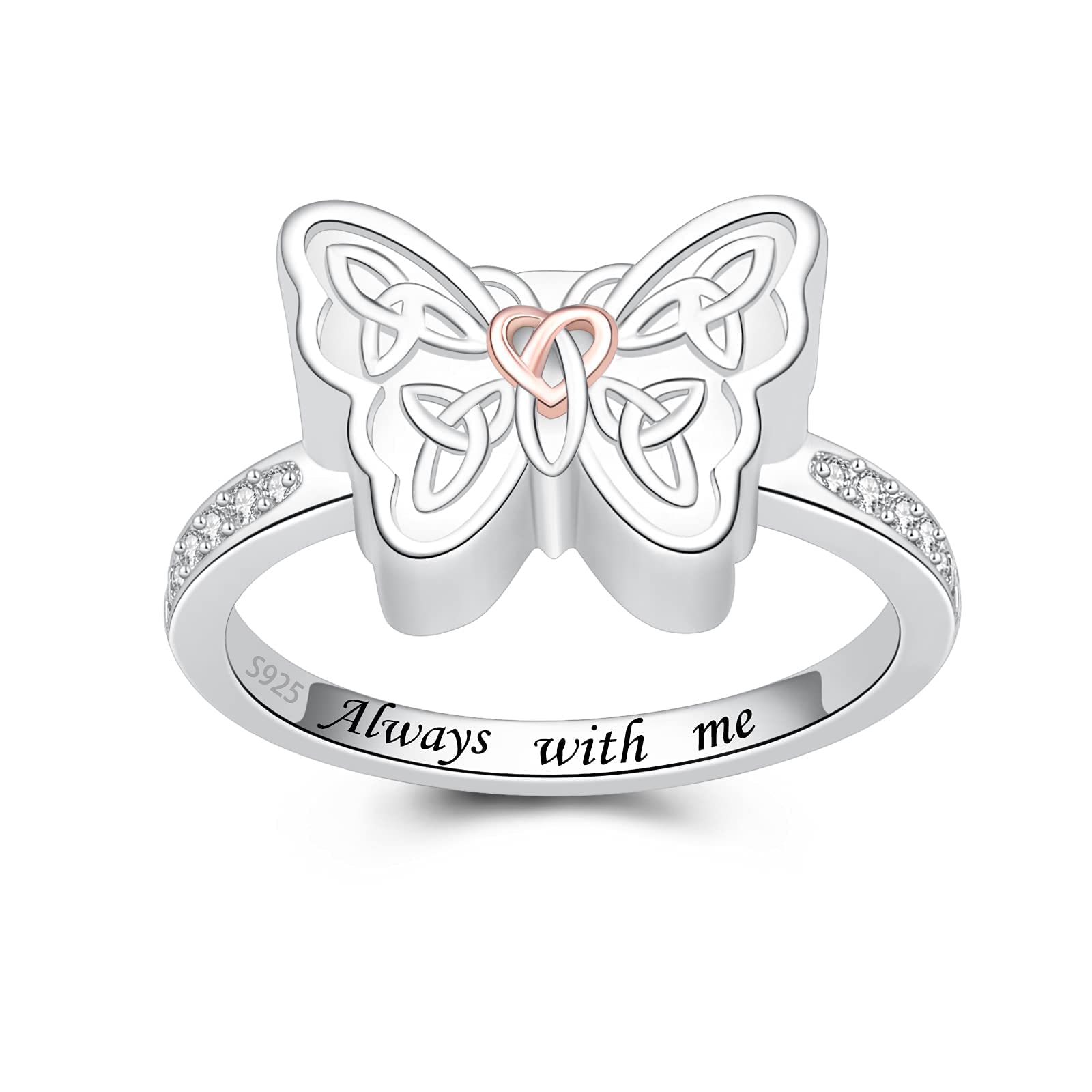 925 Sterling Silver Butterfly Dragonfly Cremation Urn Ring for Ashes Celtic Knot Keepsake Memorial Locket Urns Rings for Women(Butterfly 10)