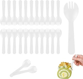 100Pcs Mini Plastic Sporks Individually Wrapped, 4.2Inch Clear Disposable Spoon Fork Utensils Combo for Kids Parties, Office Snacks, Catering, Restaurants & To-Go Use