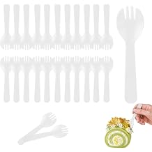 100Pcs Mini Plastic Sporks Individually Wrapped, 4.2Inch Clear Disposable Spoon Fork Utensils Combo for Kids Parties, Office Snacks, Catering, Restaurants & To-Go Use