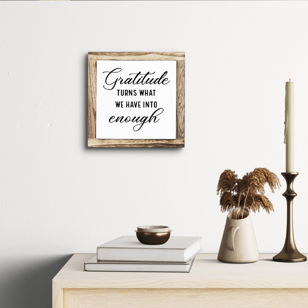 Letrero de madera rústica, letrero de gratitud convierte lo que tenemos en suficiente, placas de madera, decoración de mesa, letrero inspirador de escritorio, decoración de oficina en casa, letrero de