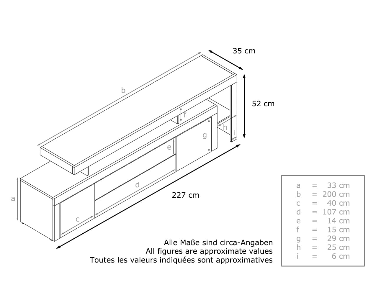 Vladon TV Board Lowboard Leon V3, Made in Germany, Korpus und Überbau in Weiß Hochglanz/Front in Weiß Hochglanz mit Rahmen in Weiß Hochglanz (227 x 52 x 35 cm)