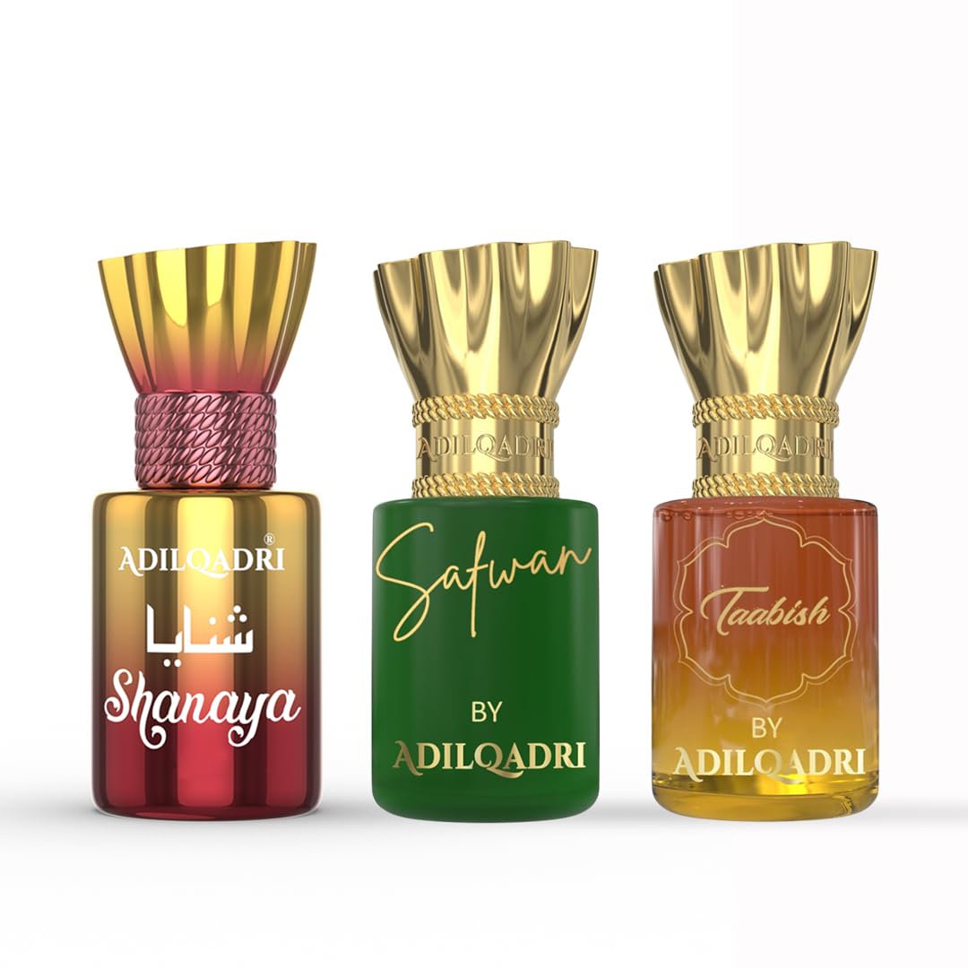 Adilqadri Shanaya Safwan & Taabish Attar Combo | Arabic & French Fusion, Fruity & Sweet Notes | Long-Lasting Non-Alcoholic Roll-On Attar for Men & Women | Gift for Him & Her | 3 x 5.5 ML