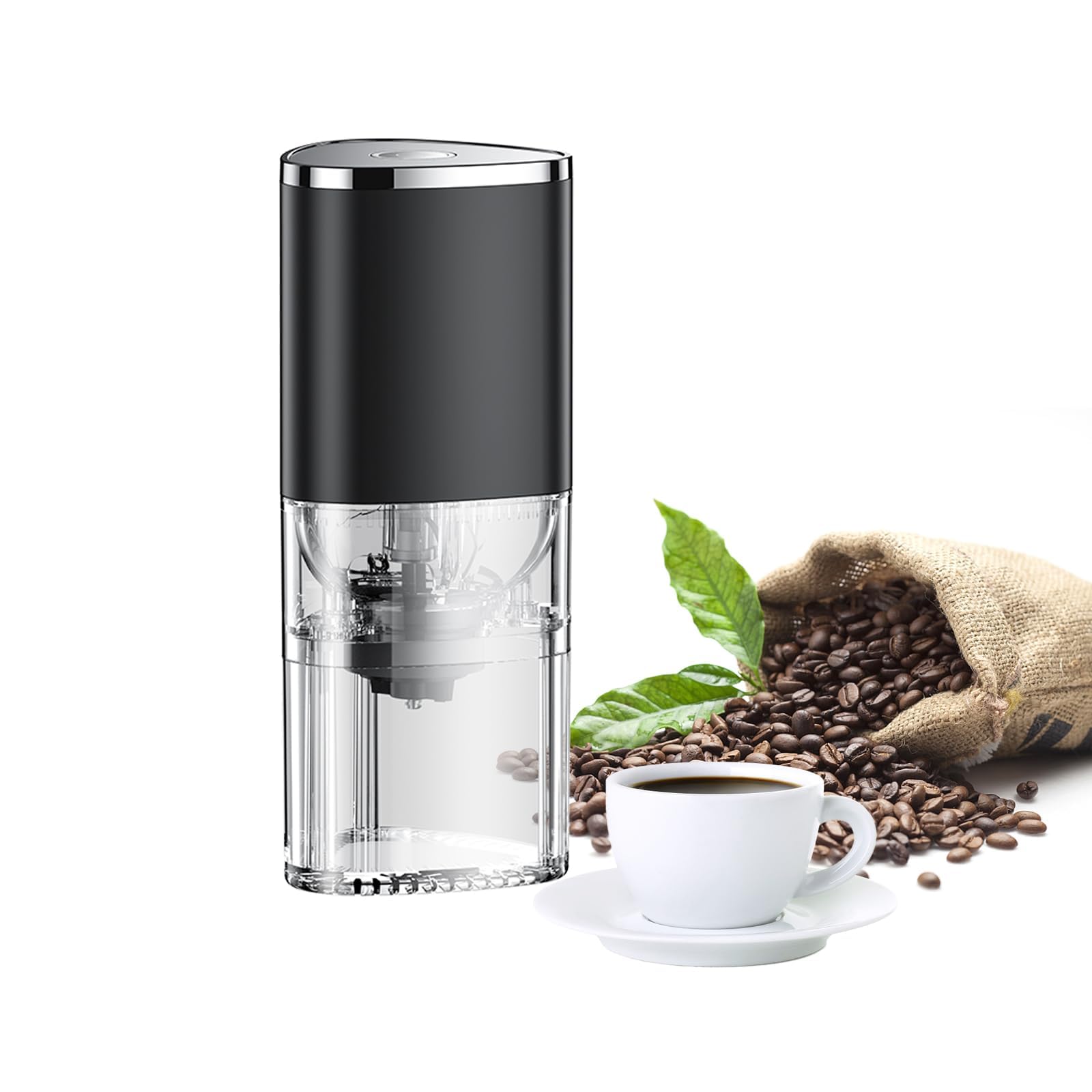 TERRIFIElectric Coffee Grinder, Portable Mini Burr Coffee Bean Grinders, with Adjustable Grind Size, USB Rechargeable Simple Push Button Operation, for Home, Office or Travel, 30g, 155ML