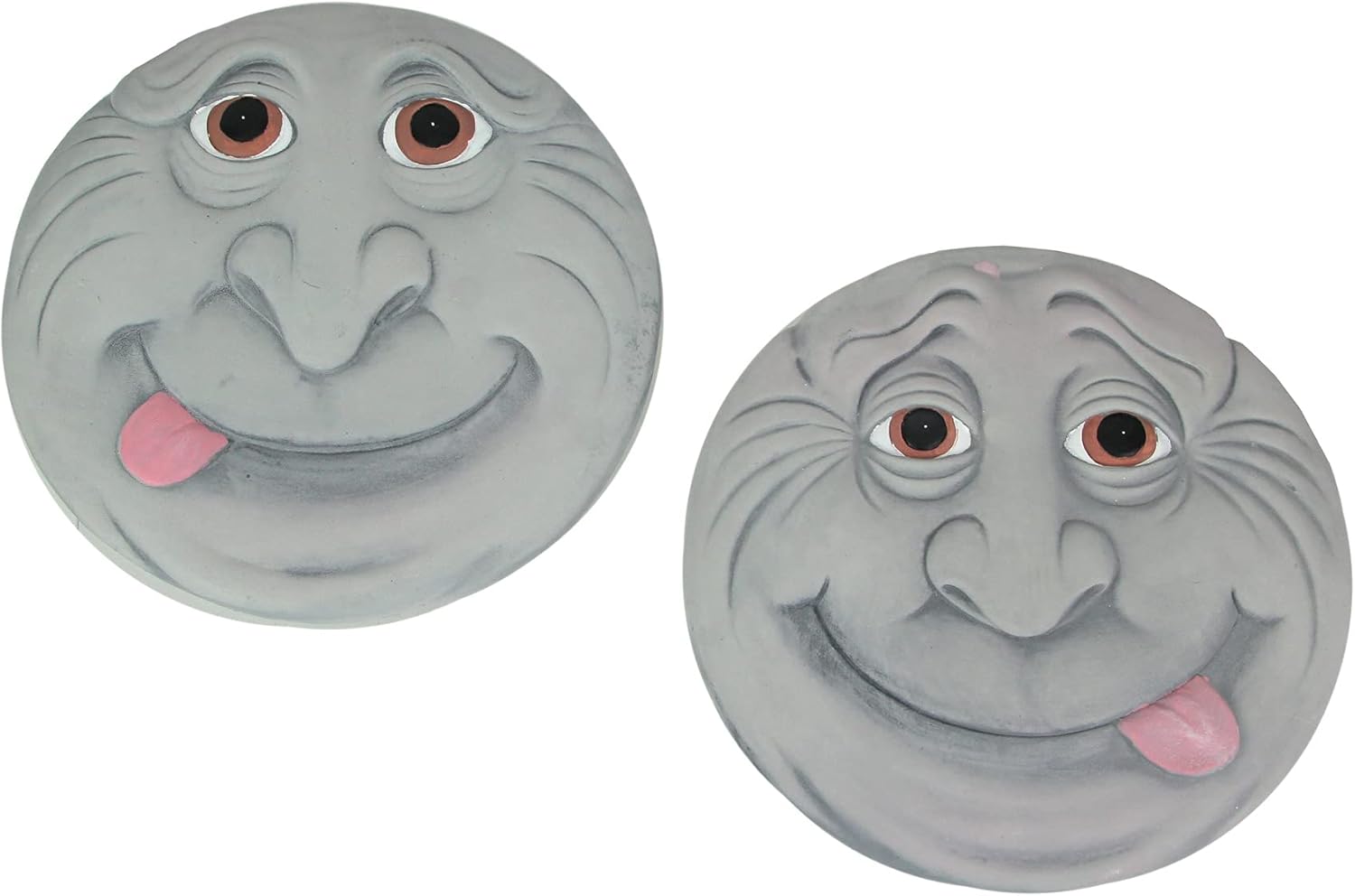 Charming Set of 2 Silly Garden Gnome Faces Concrete Stepping Stones: Whimsical 10.25-Inch Diameter Decorative Yard Accents for Outdoor Landscapes and Walkways