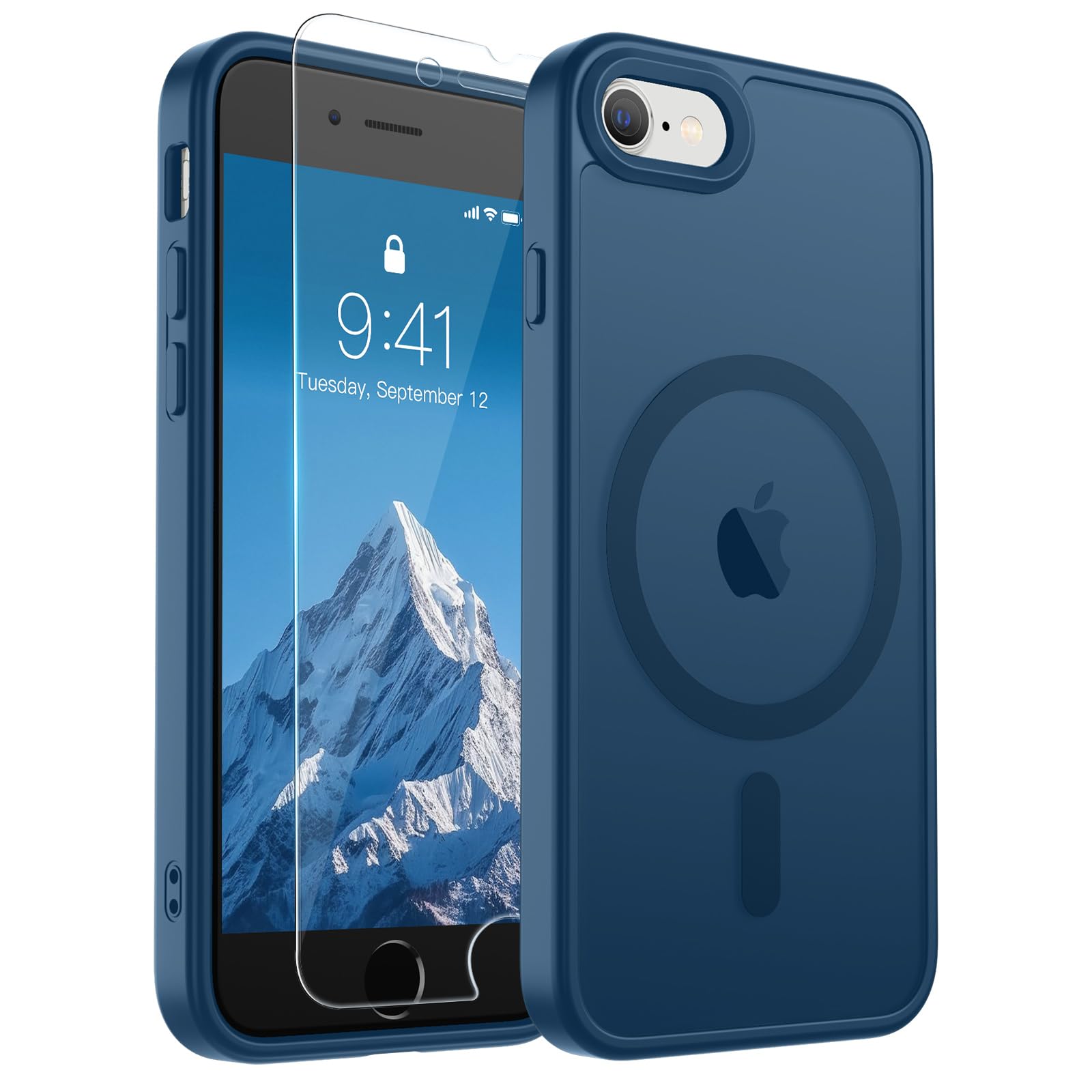 SUPFINE Magnetic for iPhone SE Case 2022 (3rd)/2020 (2nd), iPhone 8 Case | With Screen Protector, Translucent Matte, Compatible with MagSafe, Military Grade Drop Proof, Deep Blue