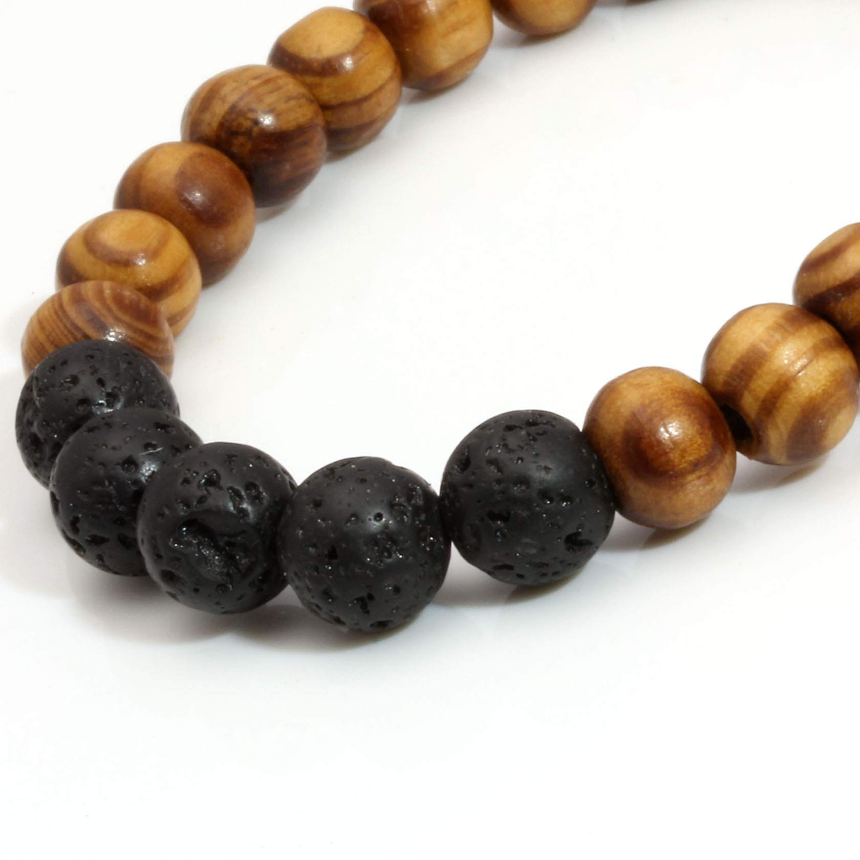 Pulsera difusora de aceites Esenciales con Cuentas de Piedra de Lava (7 Piezas) para Hombre y Mujer. Pulsera con Cuentas de Madera.