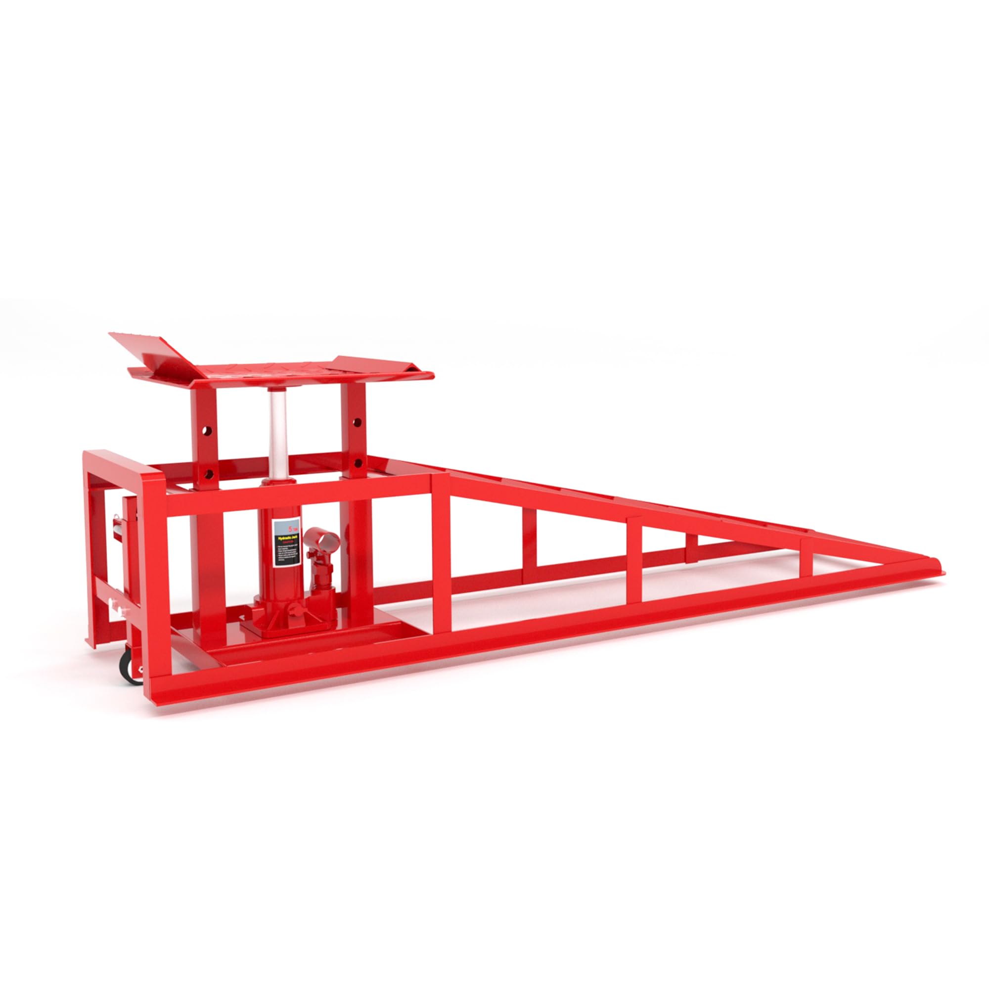 Hydraulischer Rangierwagenheber 5t mit Auffahrrampen Set – Schwerlast Hebebühne Auto für Ölwechsel, Hub 23-36 cm, fahrbare Rampe mit Sicherheitsverriegelung, Rot