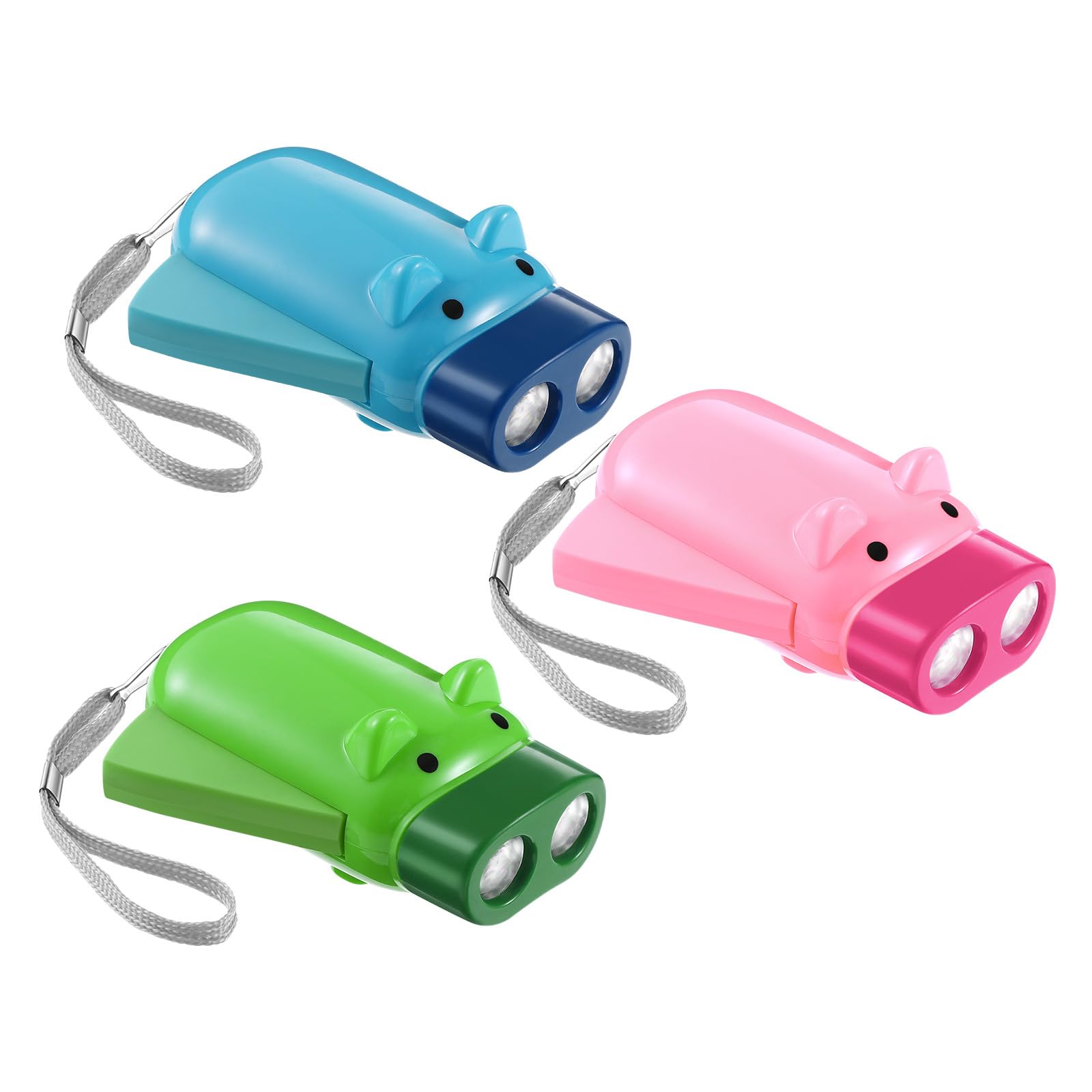 Angoily 3pcs Hand Press Torch 5w Cartoon Pig Pattern Flashlight