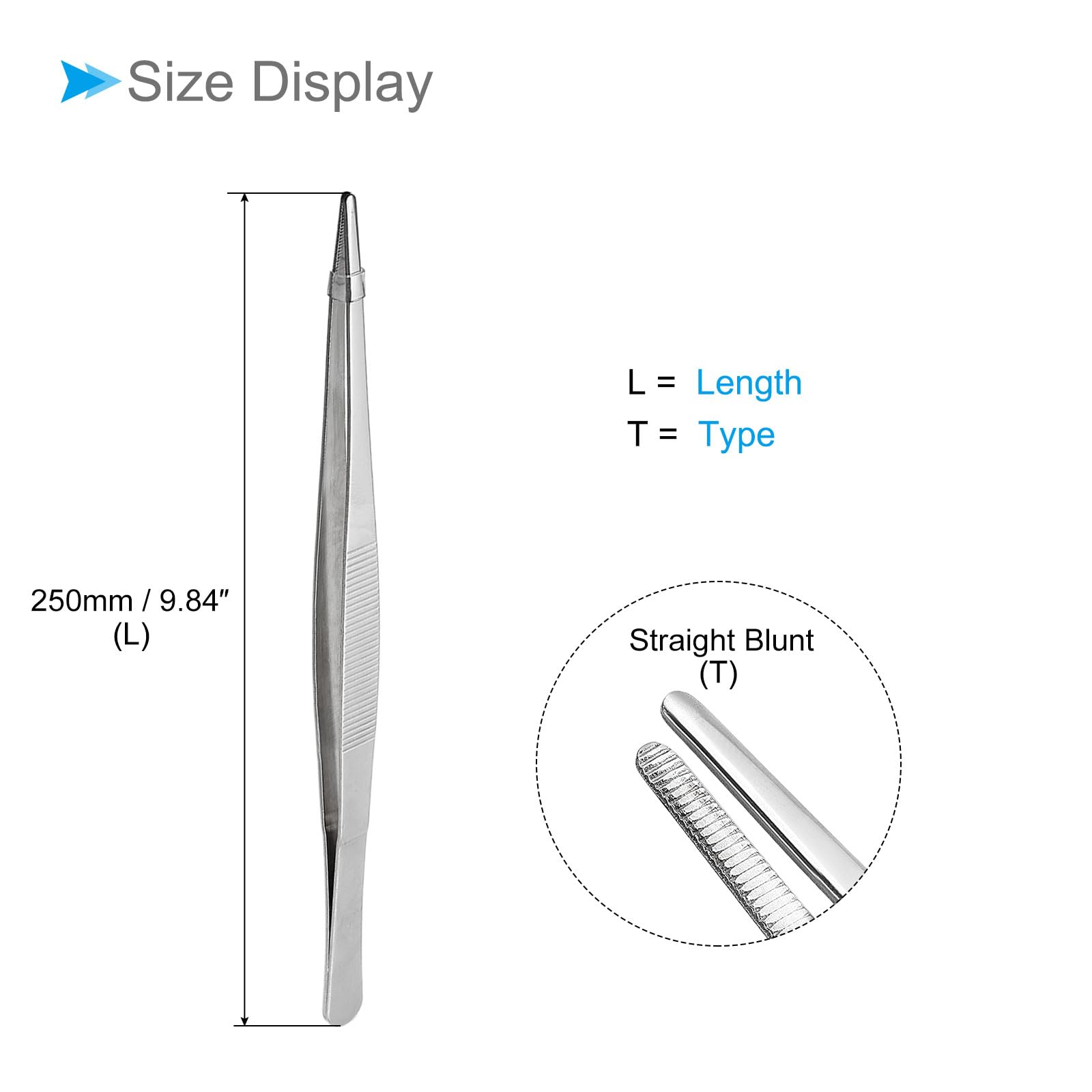 Pęseta o długości 250 mm, stal nierdzewna, proste, tępe, ząbkowane, pęseta – (zastosowanie: do naprawy produktów wyposażenia maszynowego), 3 sztuki