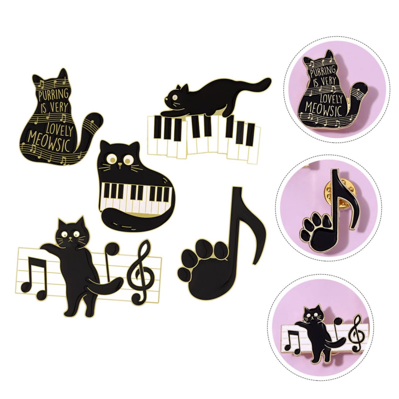 Ipetboom Spilla Corpetto Spille Distintive A Tema Carino Perni Spillo Musicale Spilla Per Abbigliamento Smalto Pin Per Gatto Spilla Decorativa Spilla Con Animali Lega Black