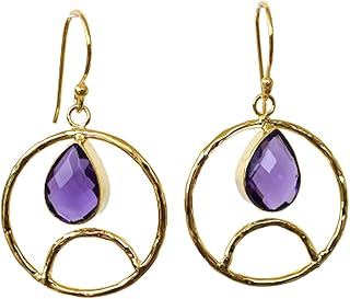 Veracity Jewelry Circle Style Purple Amethyst Gold Plated Dangle Hook Earrings - Purple Amethyst Chunky Color Gold Filled Best Selling Earrings for Women - Minimalist Gift Earrings - VE-167