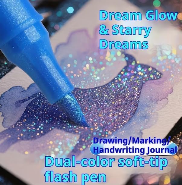 Glitter Paint Markers, Double-Sided Art Pens, 12PCS Glitter Marker Set for Kids, Teens, and Adults School Crafts, Greeting Cards, and DIY Projects
