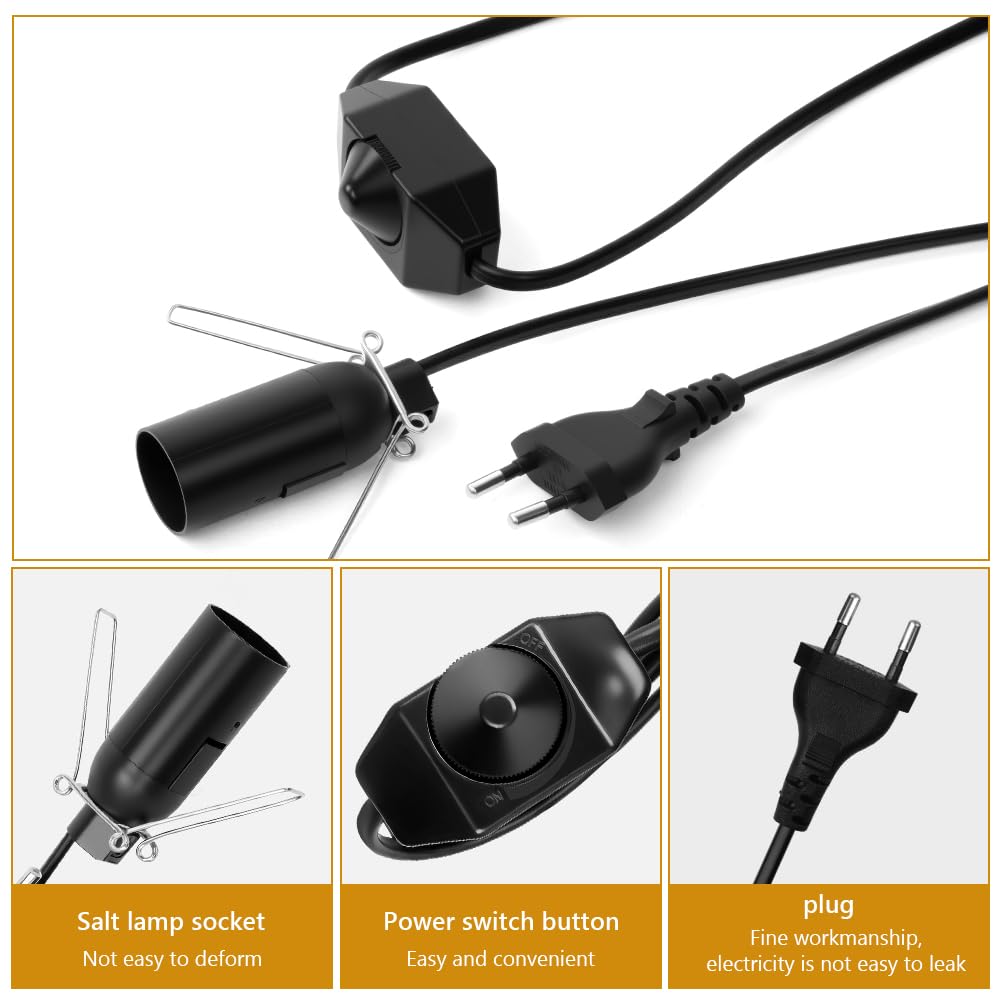 URAQT 2 Piezas Cable para lámpara de sal con enchufe europeo e interruptor, max. 15w, AC 220-240V, Portalámparas E14 de 1,5 m para lámpara de sal Lámpara de Lámpara de Pie, Colgante (Negro)