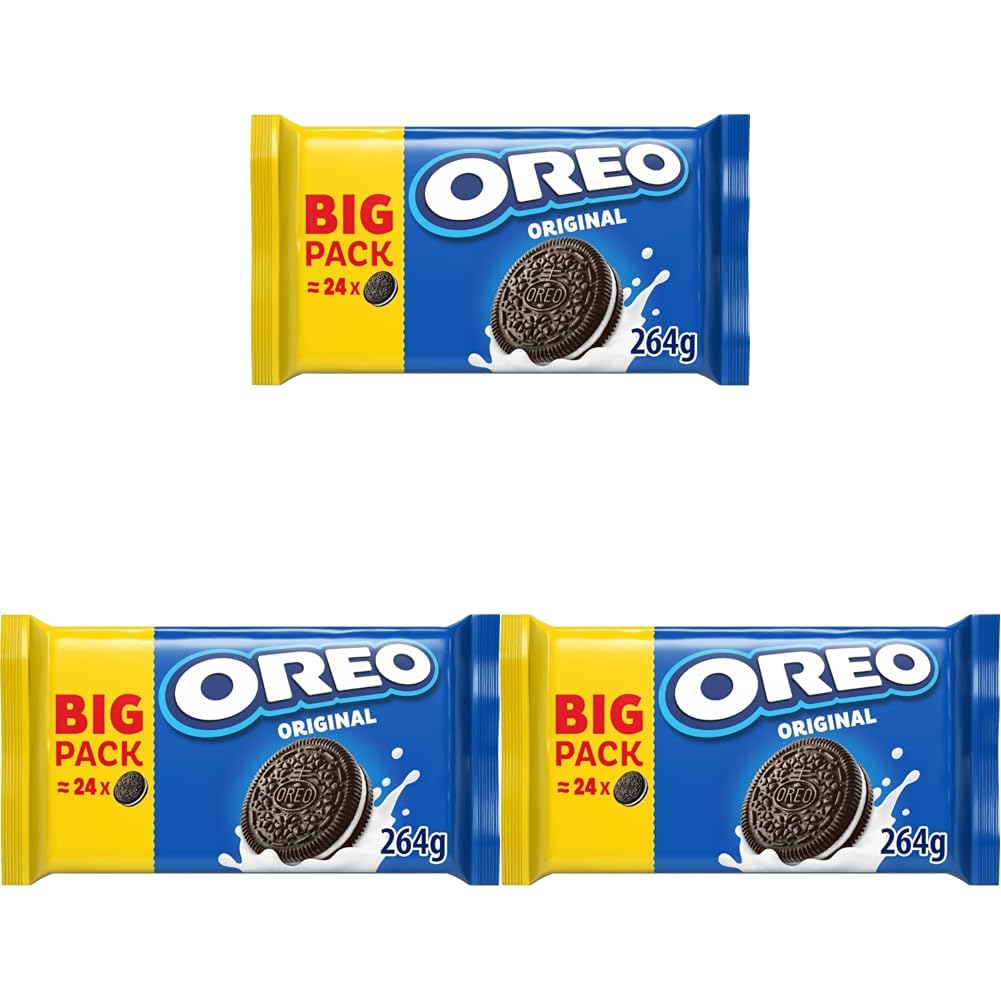Oreo Gefüllte Schokoladenkekse mit Vanillecreme – Das Original, 264g Packung (Packung mit 3)
