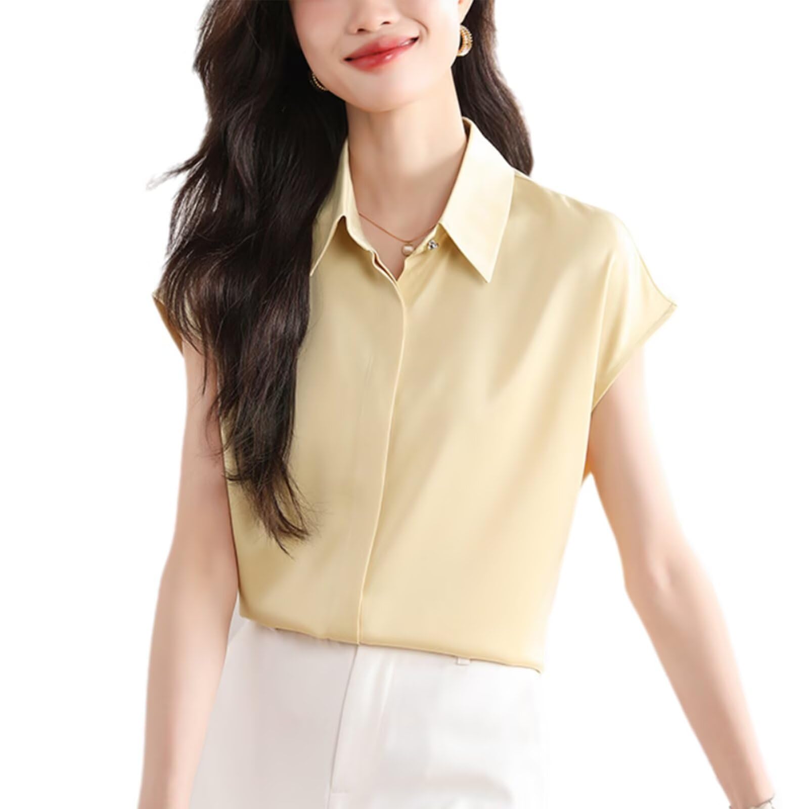 HNVAVQ Camicia Seta Maniche Corte Donna Blusa Estiva Elegante per Ufficio