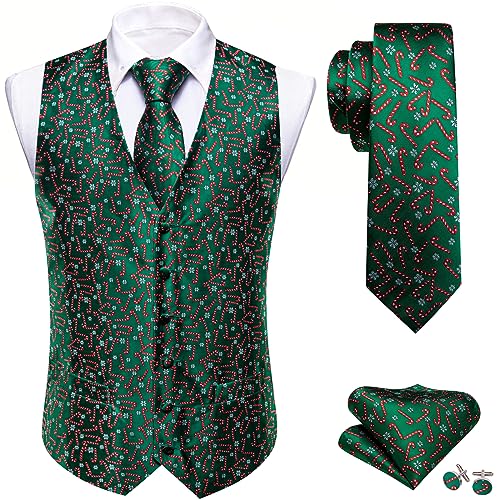 Image of Barry.Wang Mens Red /Green Christmas Suit Vest Holiday Xmas Waistcoat Tie Set Party Tuxedo