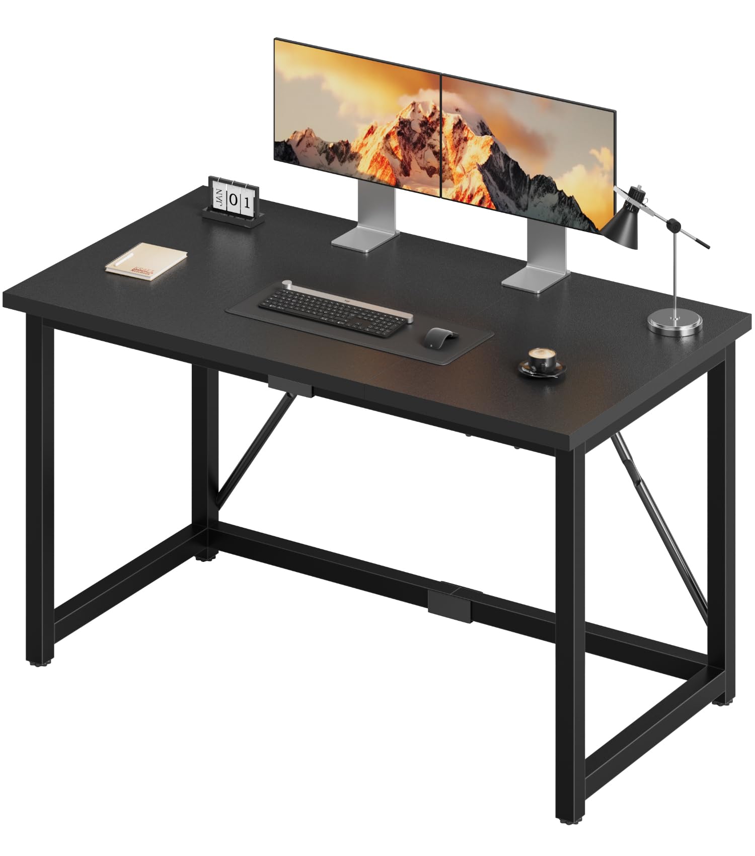 Computer Desk 120 x 50 x 75 cm, Home Office desk with Hook, Study Writing Desks, Laptop Table for Home Workstations, Industrial Design Black Desk Metal Frame, Black