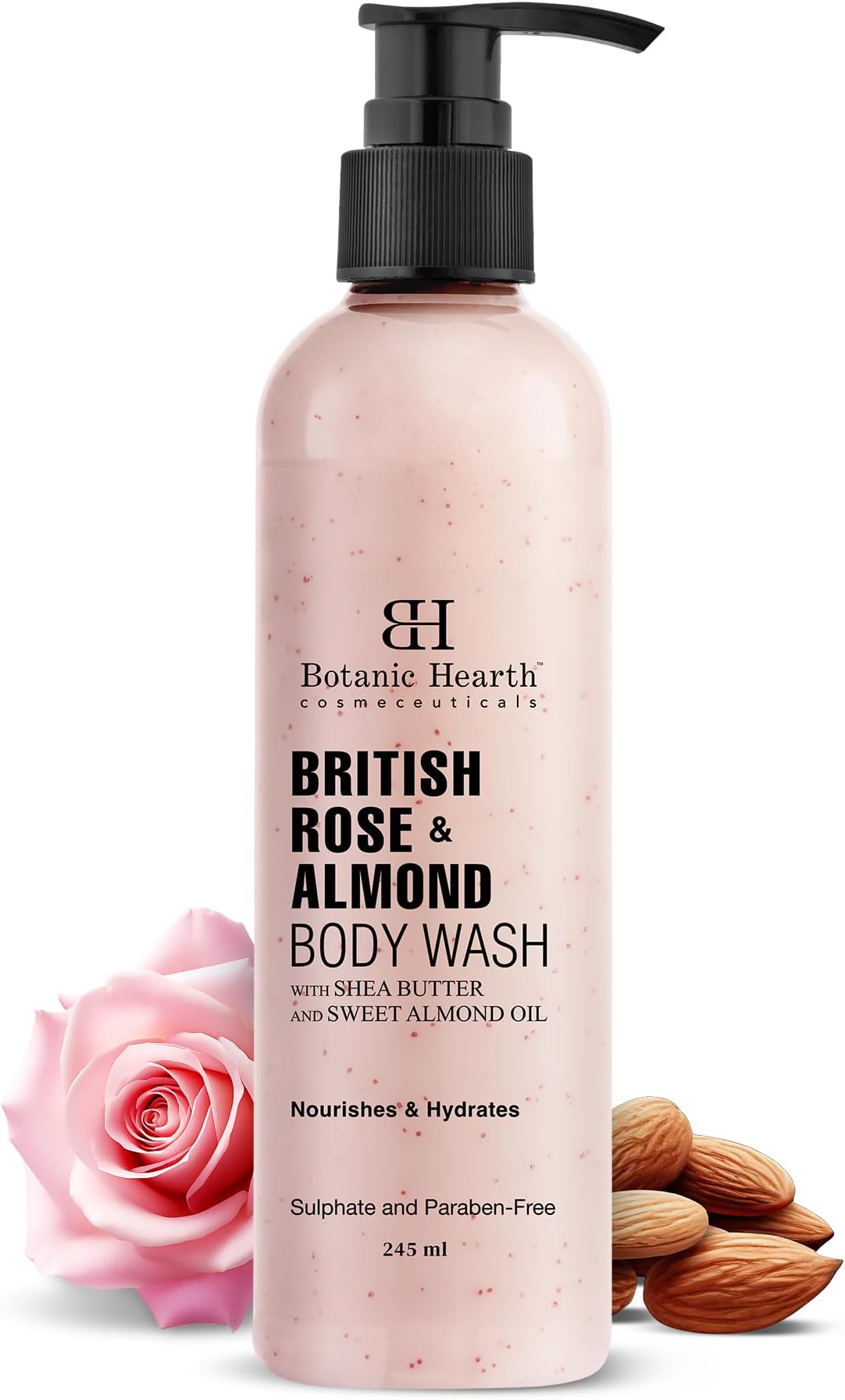 British Rose & Almond Body Wash with Shea Butter | Moisturizing Body Wash Shower Gel for Softer, Smoother Skin | Sulfate & Paraben Free | for Women & Men | 245ml