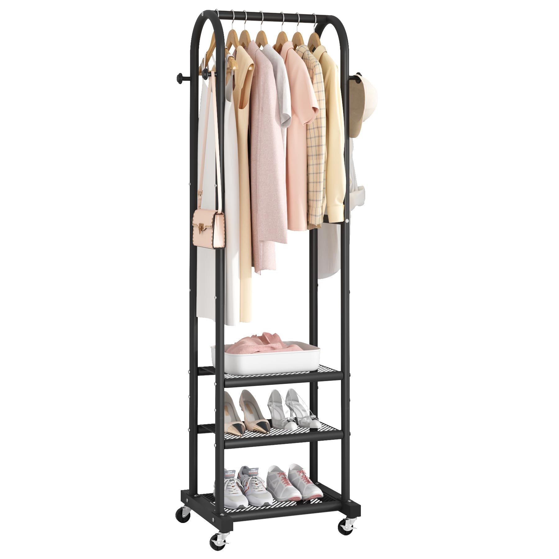 Kaitiemoo Mobile Garment Rack with 3 Shelves