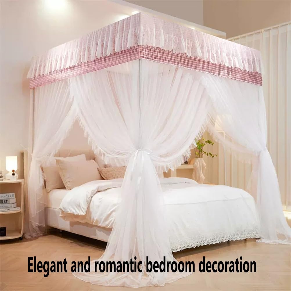Zanzariera a baldacchino di Lusso a Doppio Strato - 1,8 m/6 Piedi, Tenda da Letto Matrimoniale con Supporto in Metallo (Colore: Rosa-1, Dimensioni: Doppio Strato)