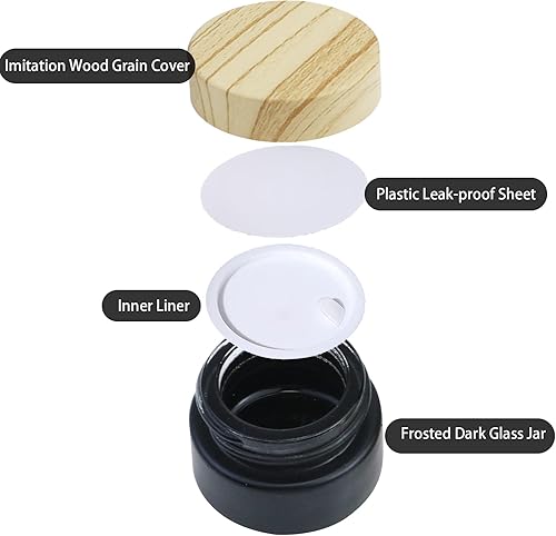 Miniatura 3 de Recipientes pequeños vacíos de vidrio negro para cosméticos con tapas, tarros redondos de viaje esmerilados con forros internos, frascos de muestra,