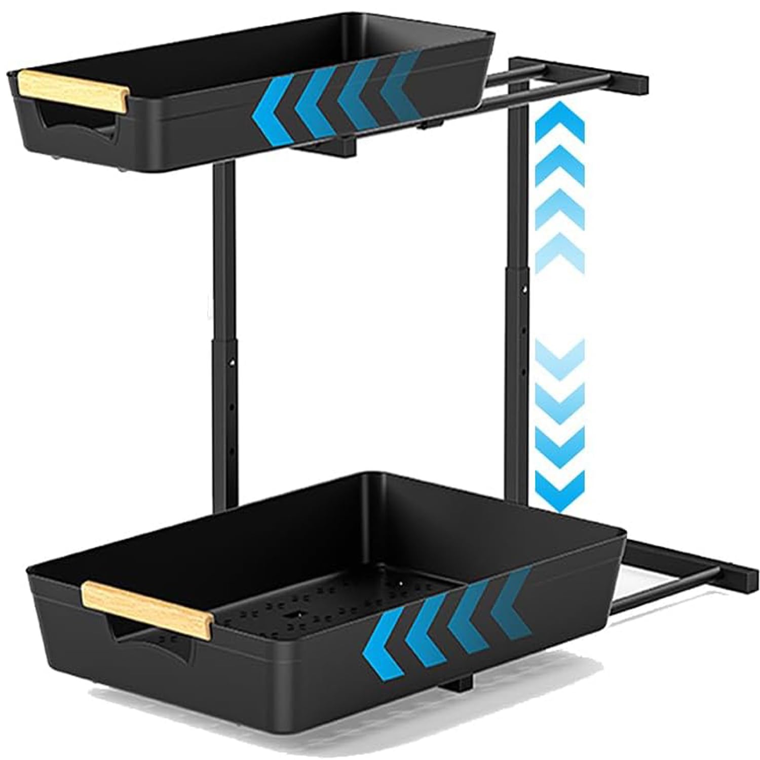 Organizery Schowek Pod Zlewem z Wysuwaną Szufladą w Kształcie Litery L, Regulowaną Na 3 Poziomy (33,5–41,5 Cm), Abs + Stal Węglowa Ultra, Nośność 22 Kg