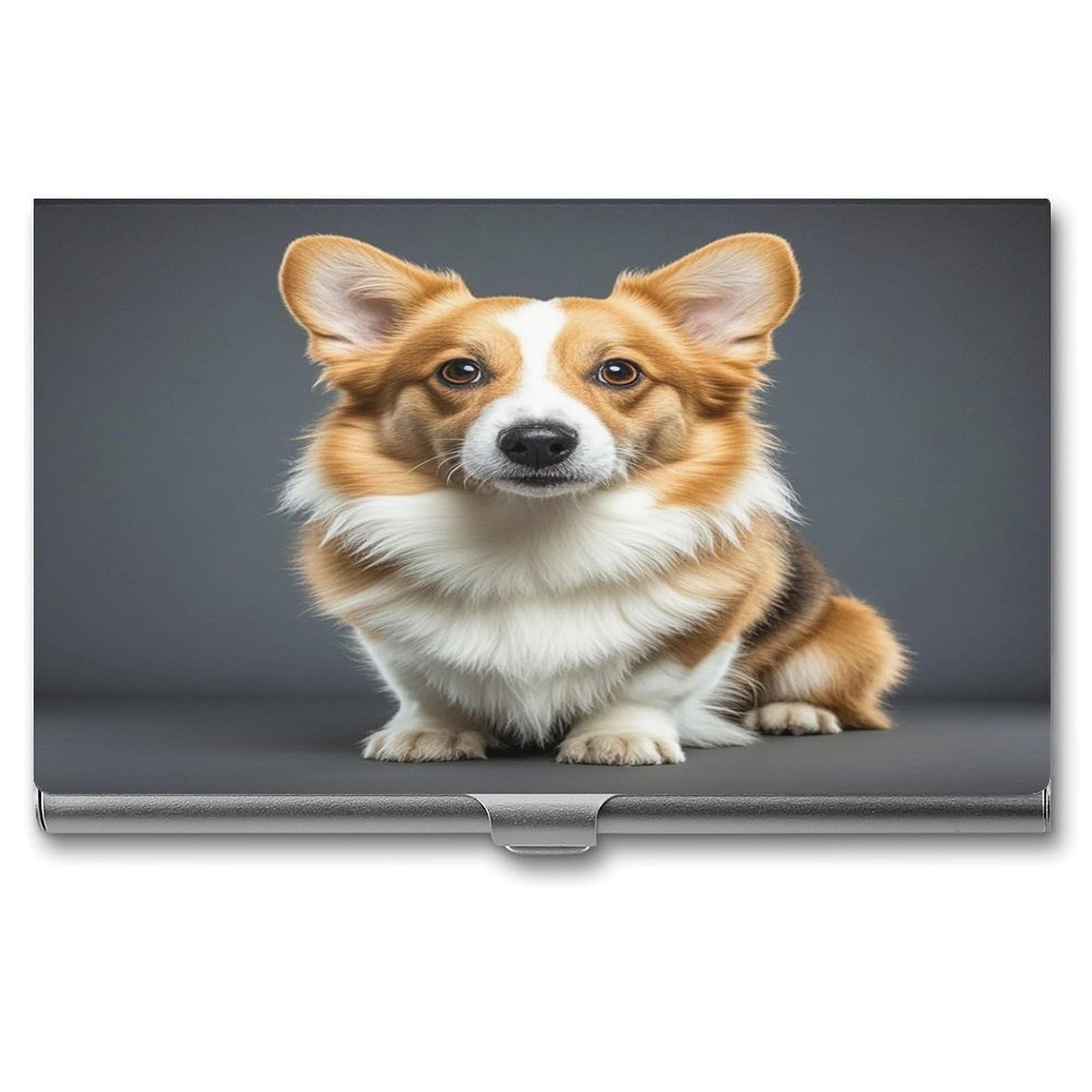 FekiLoot Corgi Dog on Dark Background Business Card Holder Aluminum Alloy Business Card Case Convenient to Carry Business Card Dispenser for Men Women
