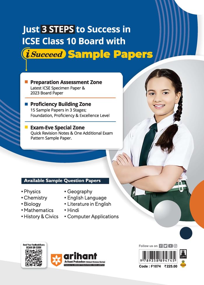 Arihant ICSE Sample Question Papers Class 10 Mathematics Book for 2024 Board Exam