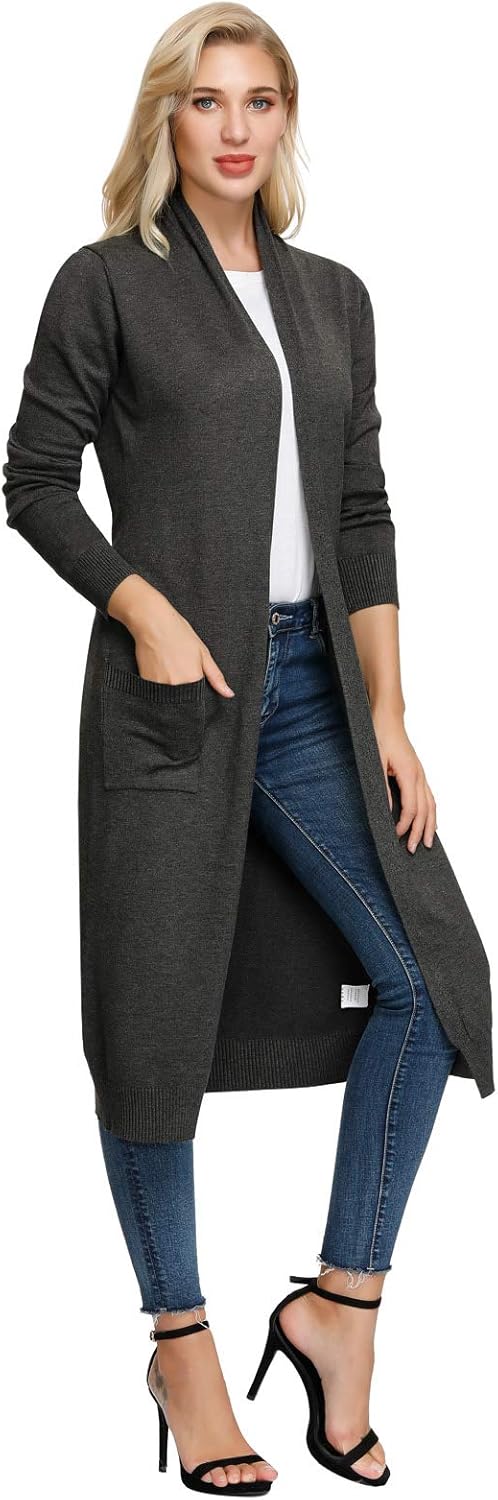 GRACE KARIN Essential Solid Open Front Maxi Long Knitted Cardigan Sweater for Women - Image 3