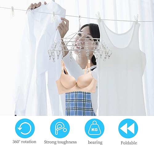 Miniatura 5 de LIFKOME Estante de ropa plegable para ropa de secado de ropa de los clips resistentes de acero inoxidable para uso doméstico