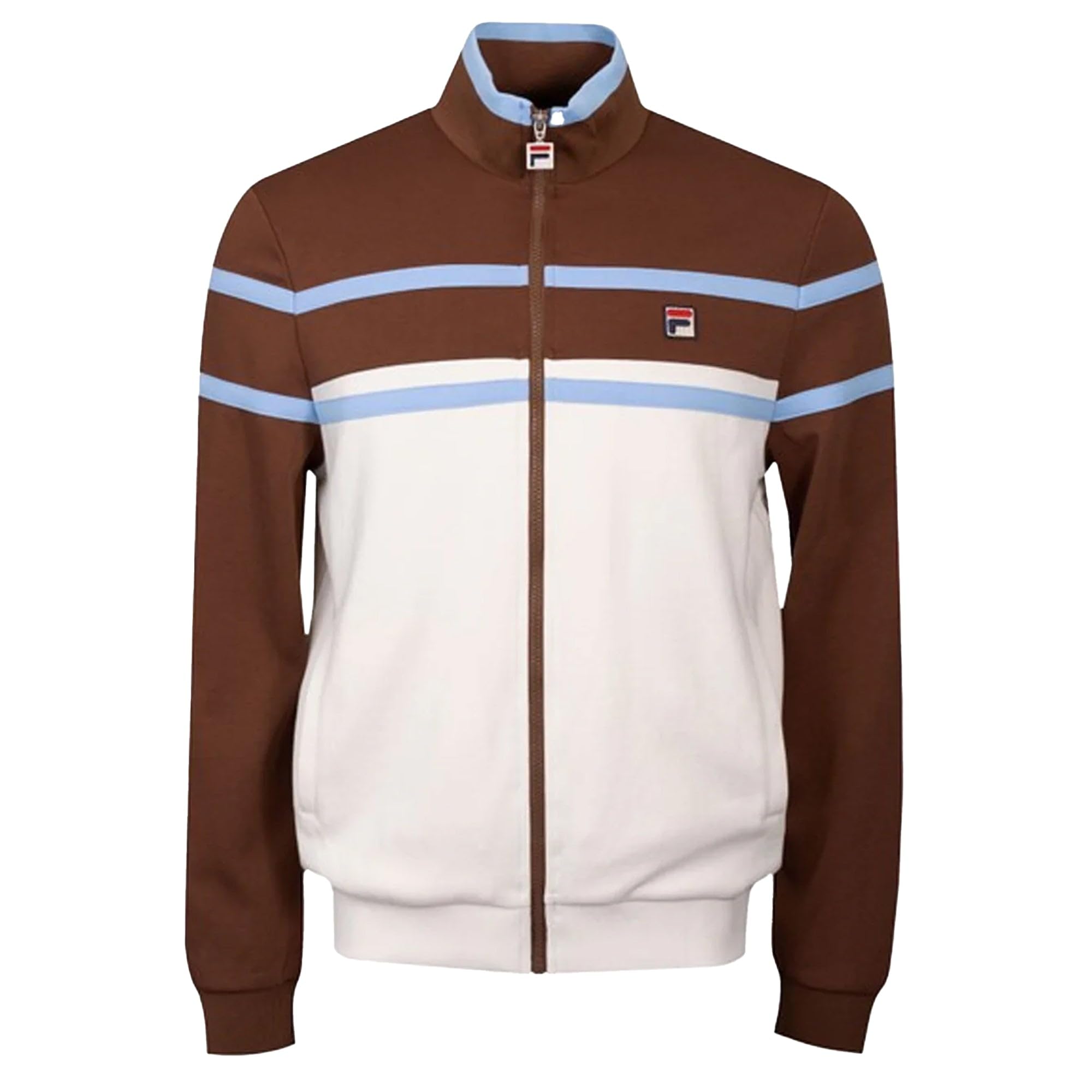 FILA Giovanni Contrast Panels Track Top Jacket, Brown and Cream with Blue Stripes (UK, Alpha, XXL, Regular, Regular, Gardenia/Cappucino/Frozen Fjord)
