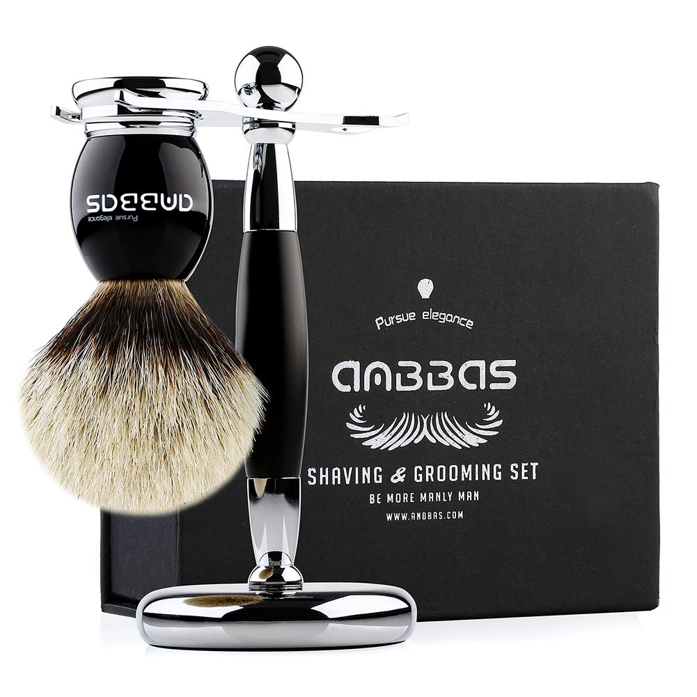Anbbas Rasierset Nassrasur Geschenk Rasierpinsel reines Dachshaar Silberspitz Rasierpinsel Set mit Rasierständer Mach Fusion Rasierhobel Nassrasierer Sicherheitsrasierer