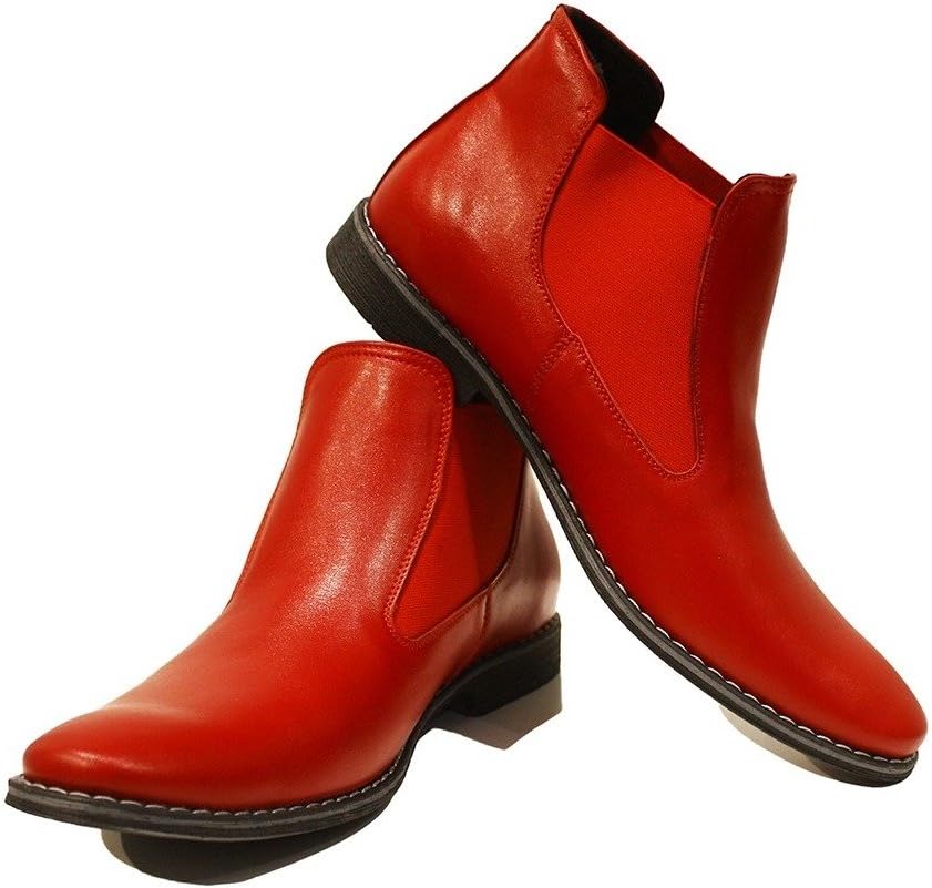 Modello Rosso - EU 39 - US 6 - UK 5-24,7 cm - Handmade Italian Mens Color Red Ankle Chelsea Boots - Cowhide Smooth Leather - Slip-On