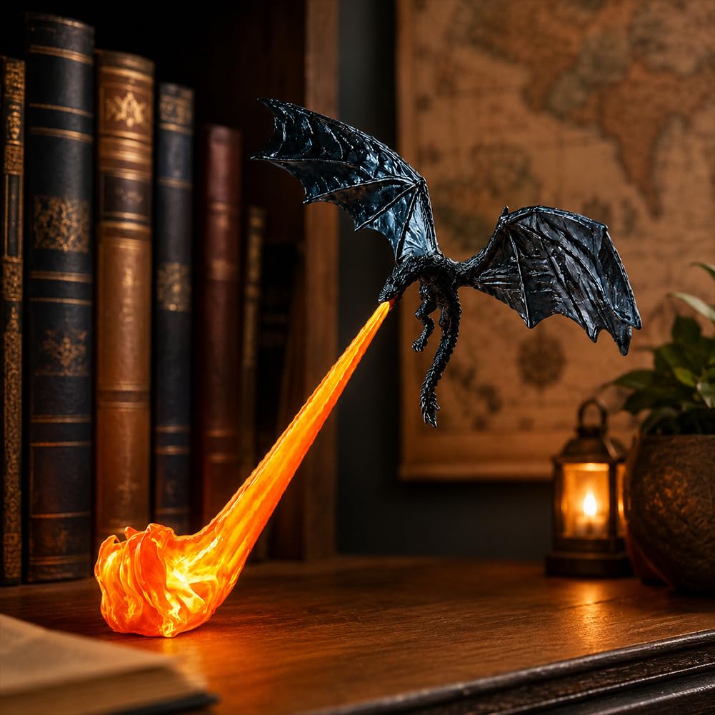 Book Nook Dragon Shelf Light,3D Printed Flame Decor Book Lover Gift