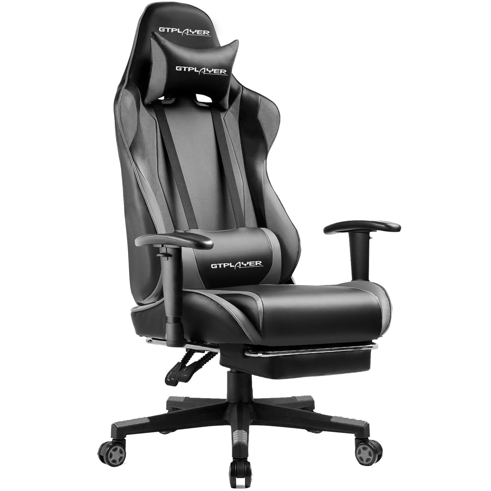 GTPLAYER Gaming Chair with Footrest, Ergonomic Computer Game Desk Chair, Reclining Gamer Chair Seat Height Adjustment, Swivel Rocker with Headrest and