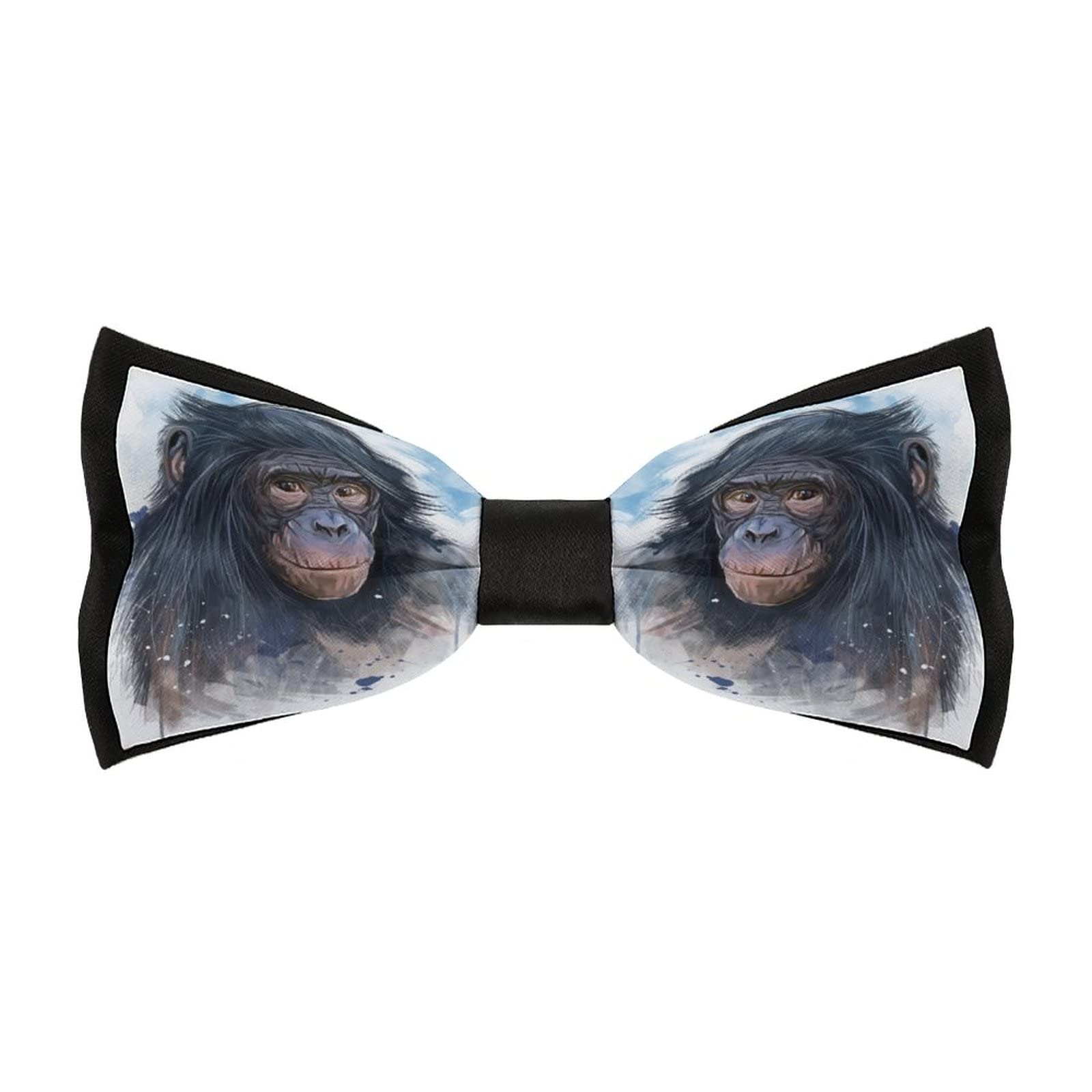Chimpanzee Monkey Men's Bow Tie Pre-Tied Adjustable Bowtie Necktie Design for Gift