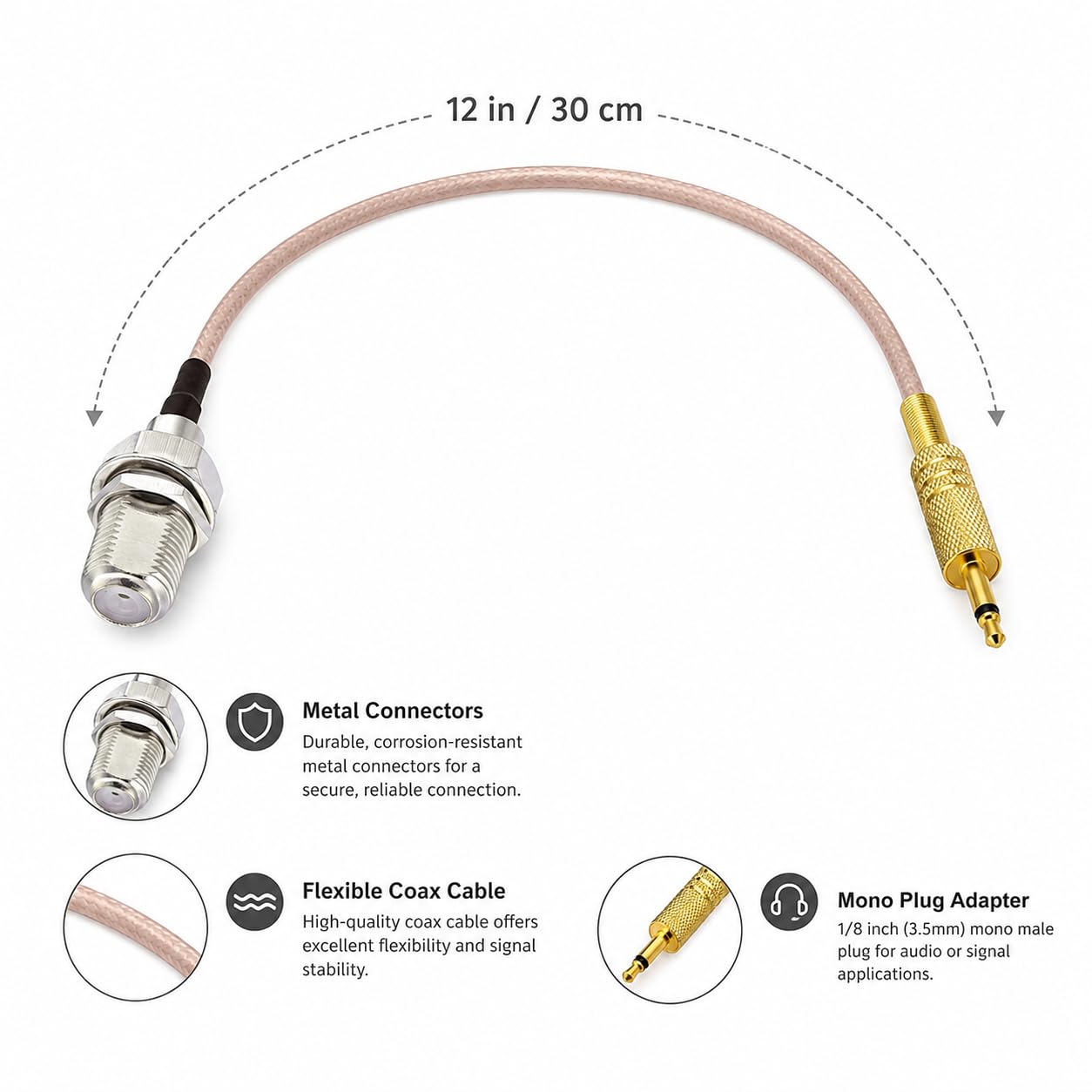 Cavo di prolunga per antenna da 3,5 mm, tipo F femmina a 1/8" maschio da 3,5 mm
