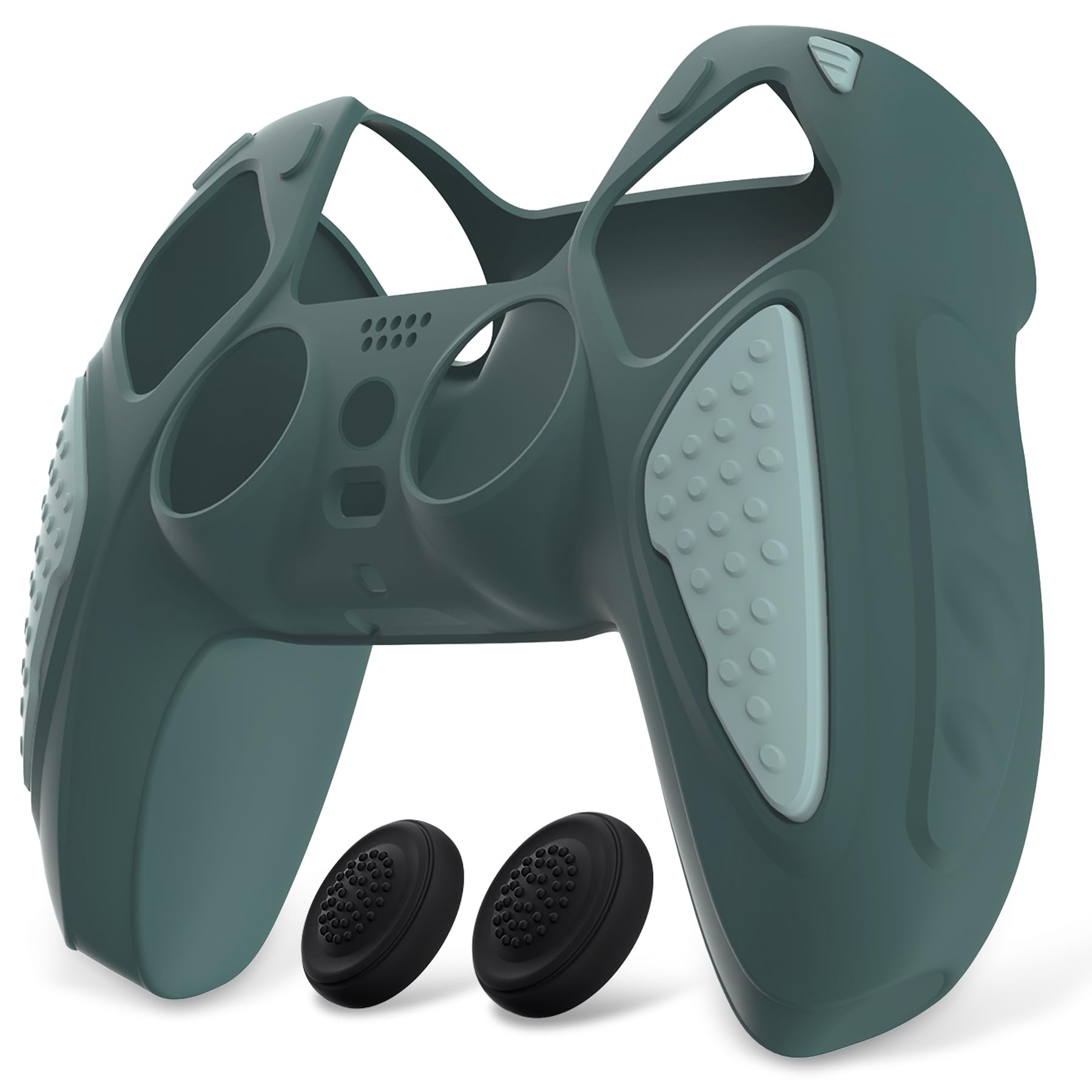 PlayVital Cover Silicone per ps5 Joystick Custodia Controller Skin Antiscivolo Copertura Gomma Protettiva&2 Copri Levette Analogiche, Knight Edizione, Grigio Templeton&Grigia Giada