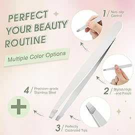 Mudder 12 Pcs Eyebrow Tweezers Set for Facial Hair Stainless Steel Slanted Tip Tweezers in Bulk for Men and Women (White)
