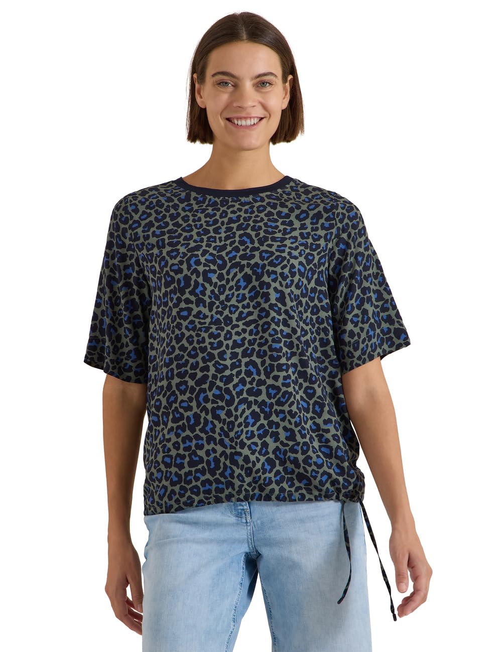 Cecil Short Sleeve Blouse Shirt with Leo Pattern Dried Olive Green XXL