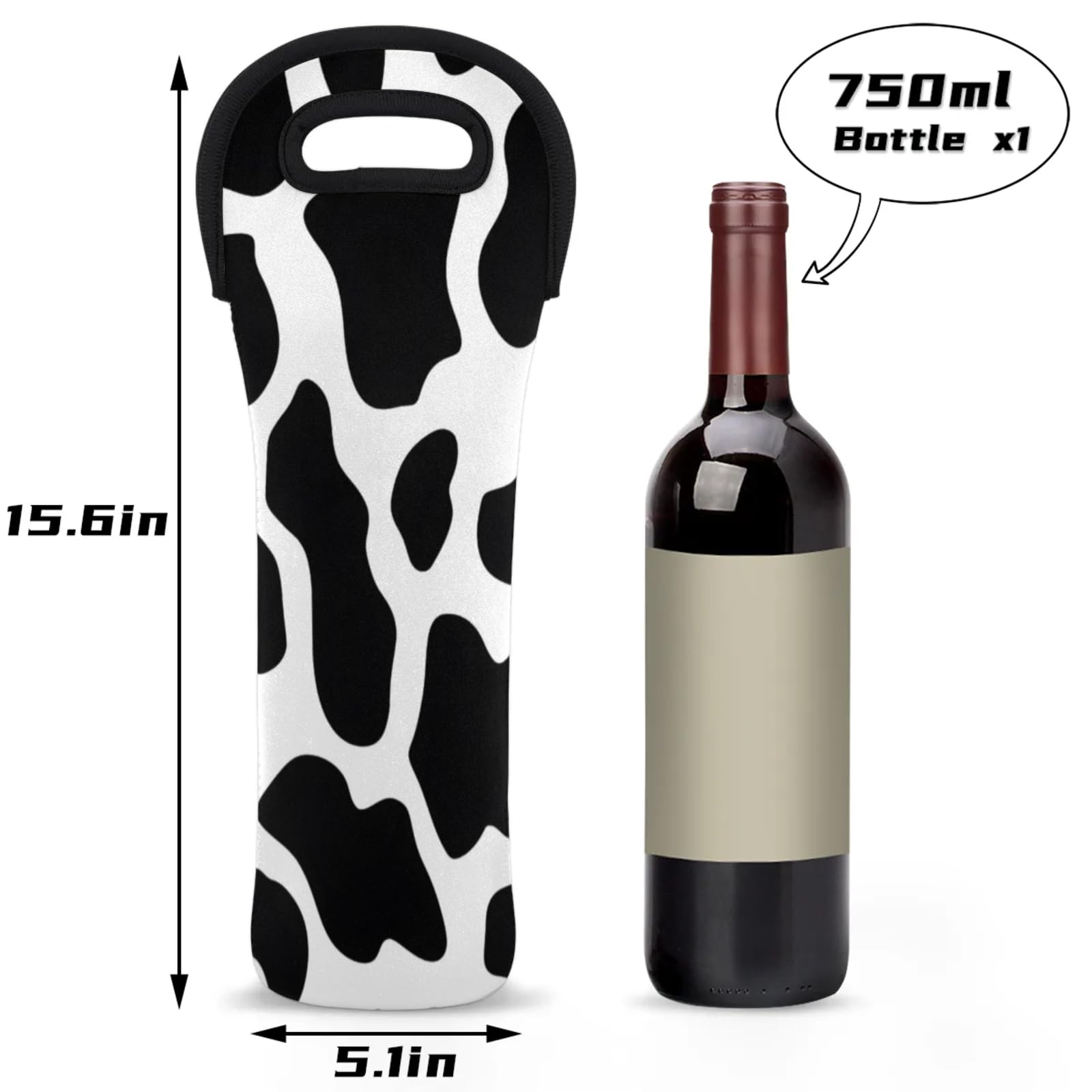 Neoprene Wine Tote Carrier Bag for Wine,Water, Champagne, Beer, Baby Bottles 15.6 x 5.1 Inches, Protective Wine Bag,Cow Texture