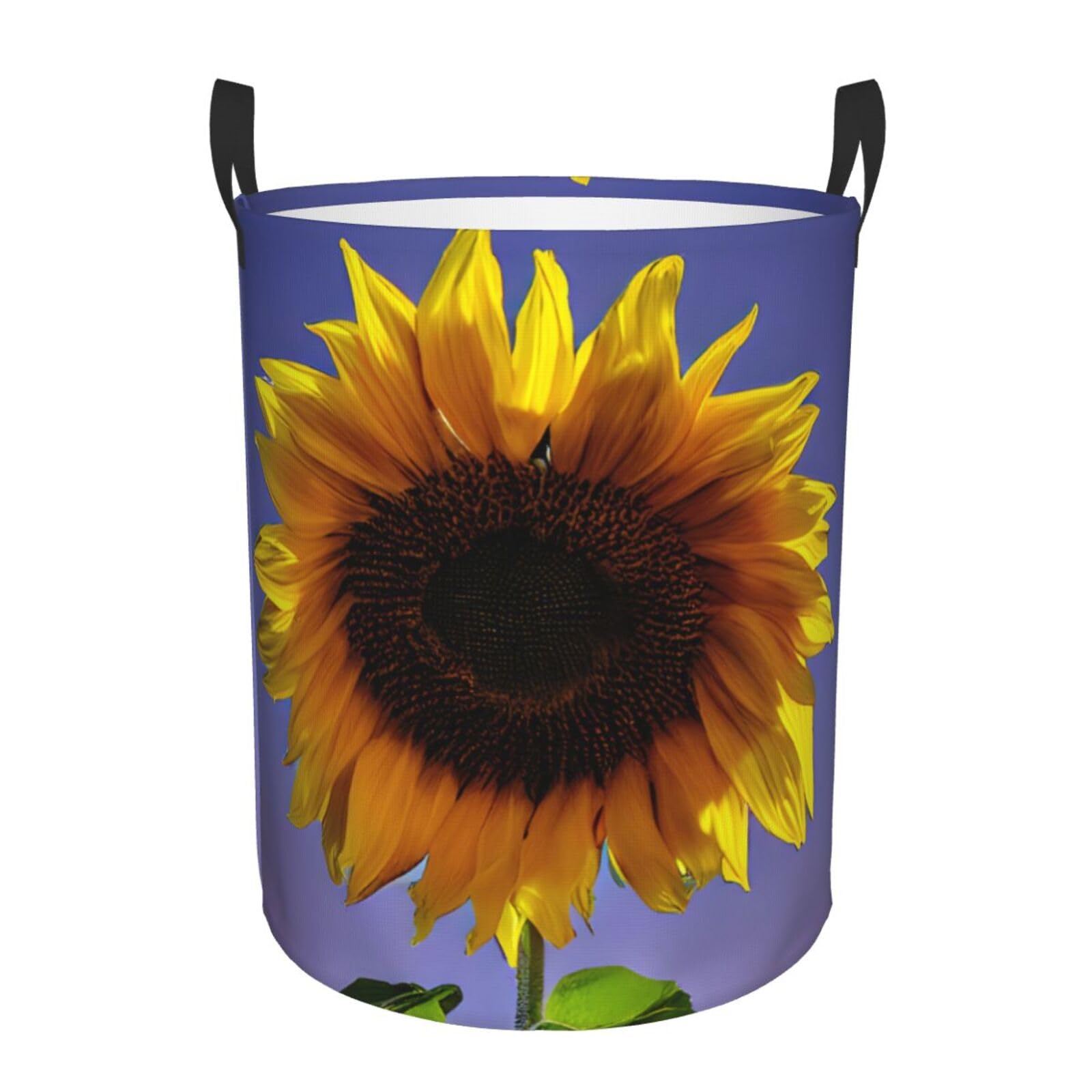 M Collapsible Round Bloom Sunflower Print Laundry Hamper
