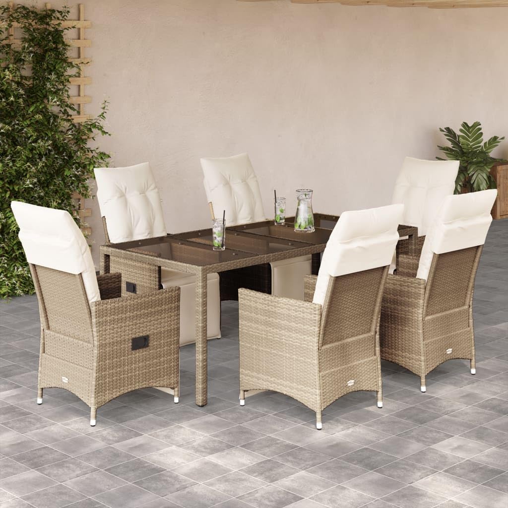 Juego de muebles de jardín de 3 piezas, incluye cojines acolchados gruesos, fundas de almohada extraíbles, respaldo ajustable y tablero de cristal templado